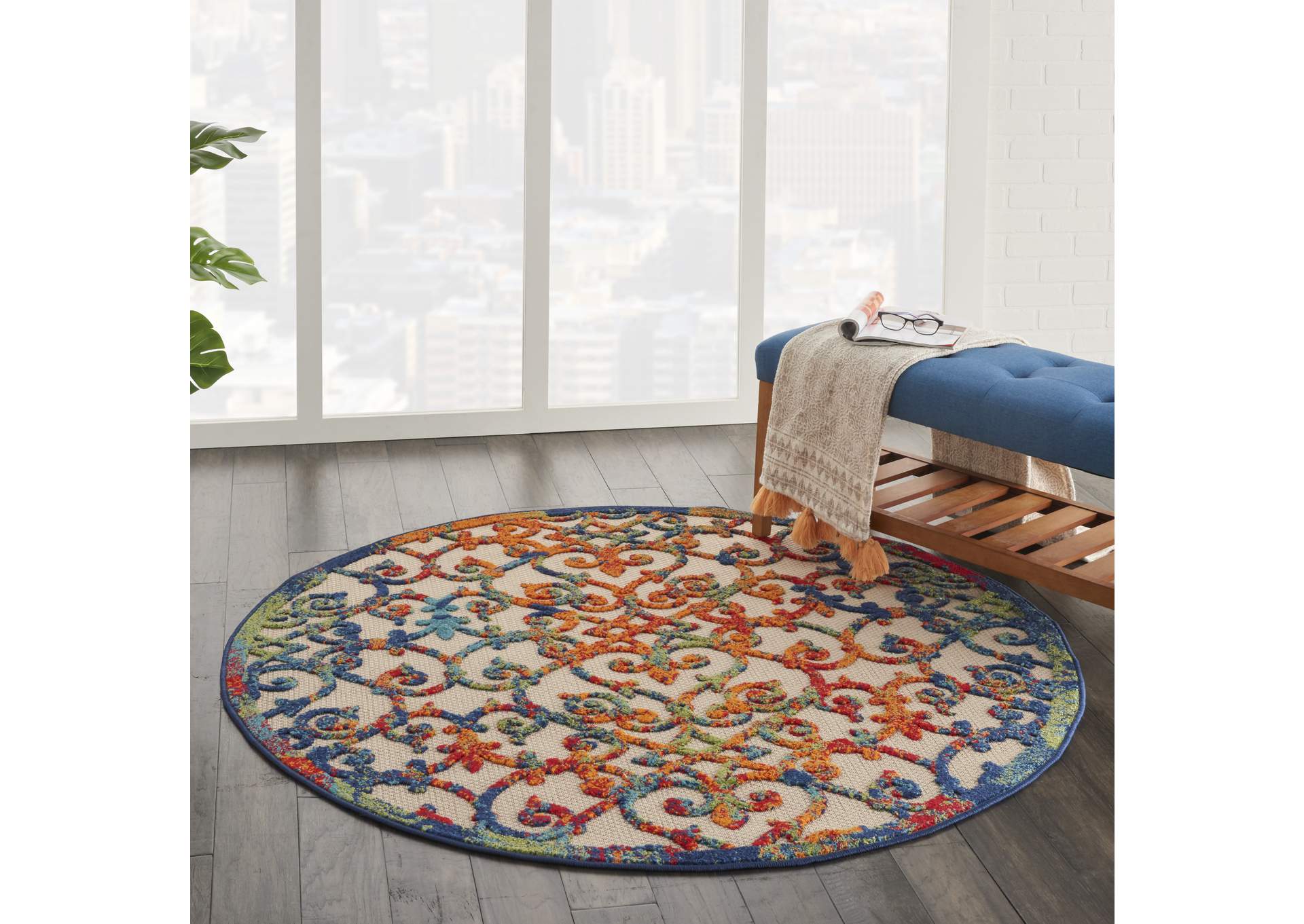 Nourison Aloha ALH21 4' Round Multicolor Easy-care Indoor-outdoor Rug,Nourison