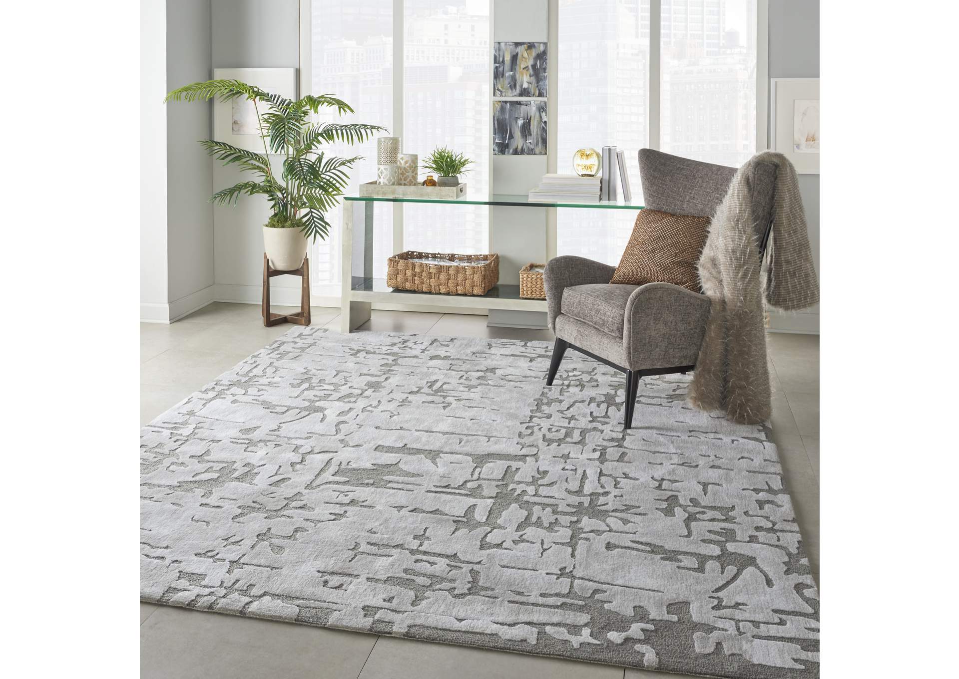 Nourison Symmetry SMM03 Silver 8'x10' Large Textured Rug,Nourison