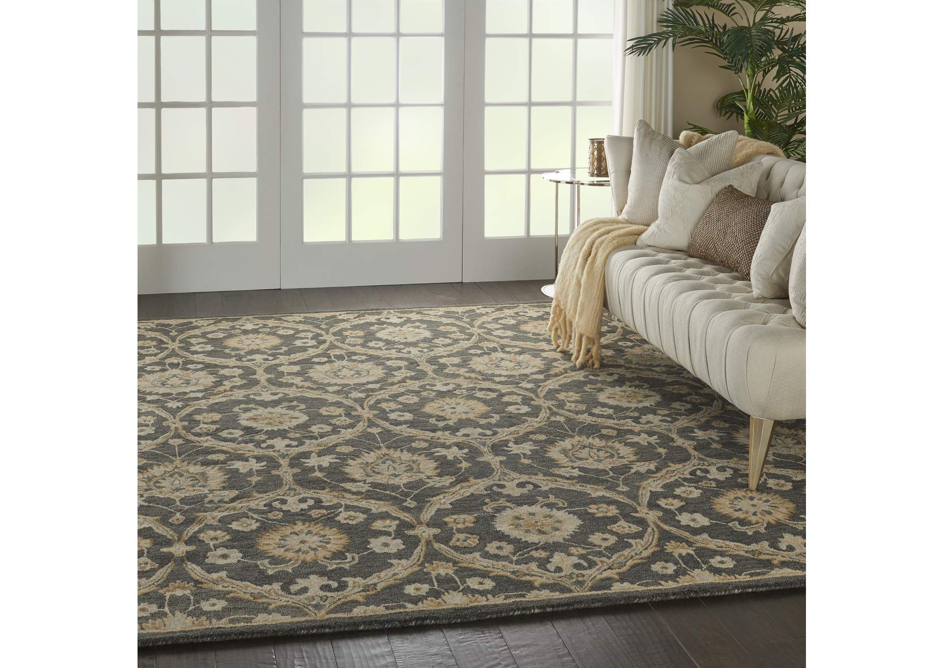 Nourison Jazmine JAZ03 Dark Blue and Gold 8'x10' Large Wool Rug,Nourison