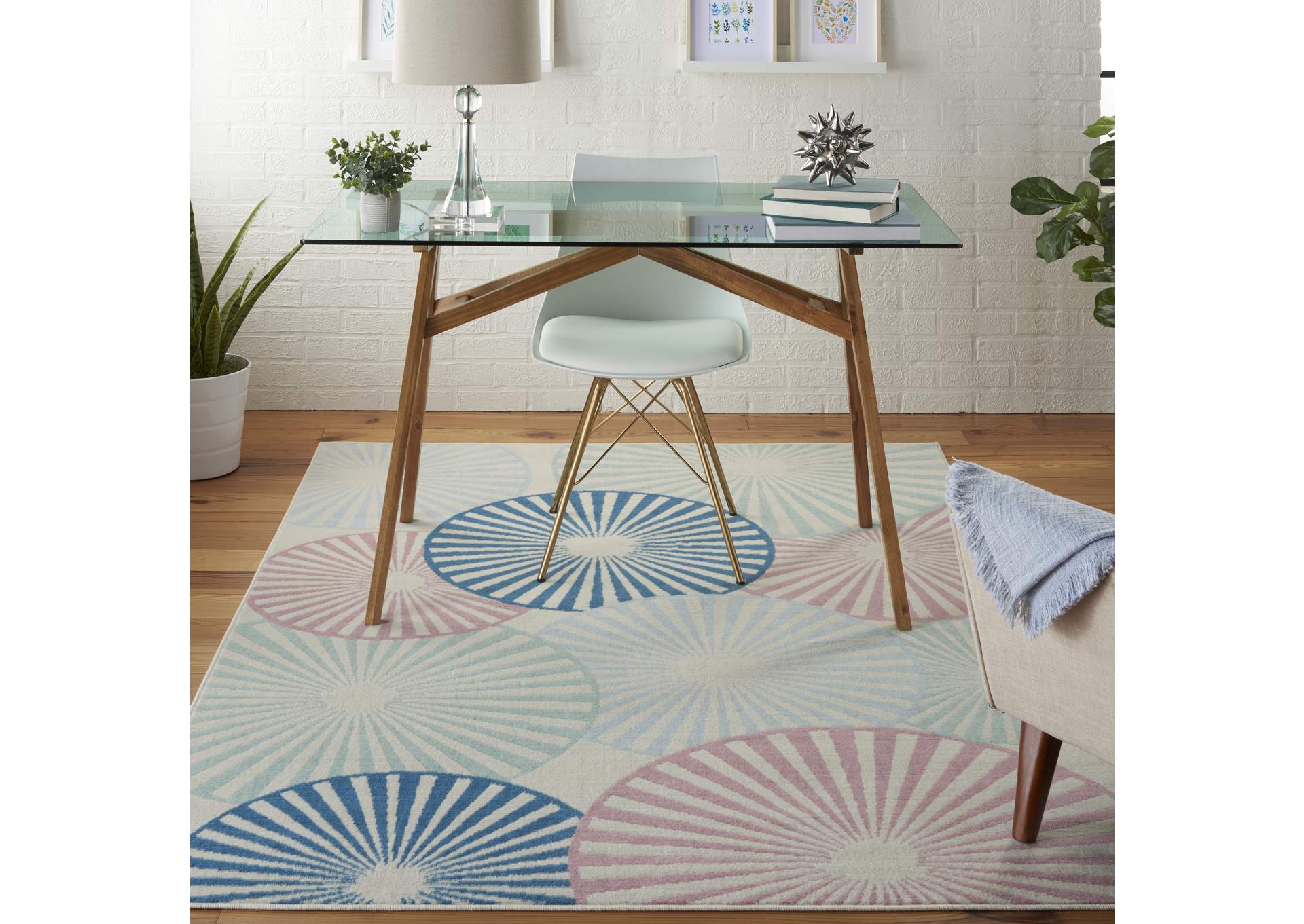 Nourison Grafix GRF20 White and Blue 5'x7' Area Rug,Nourison