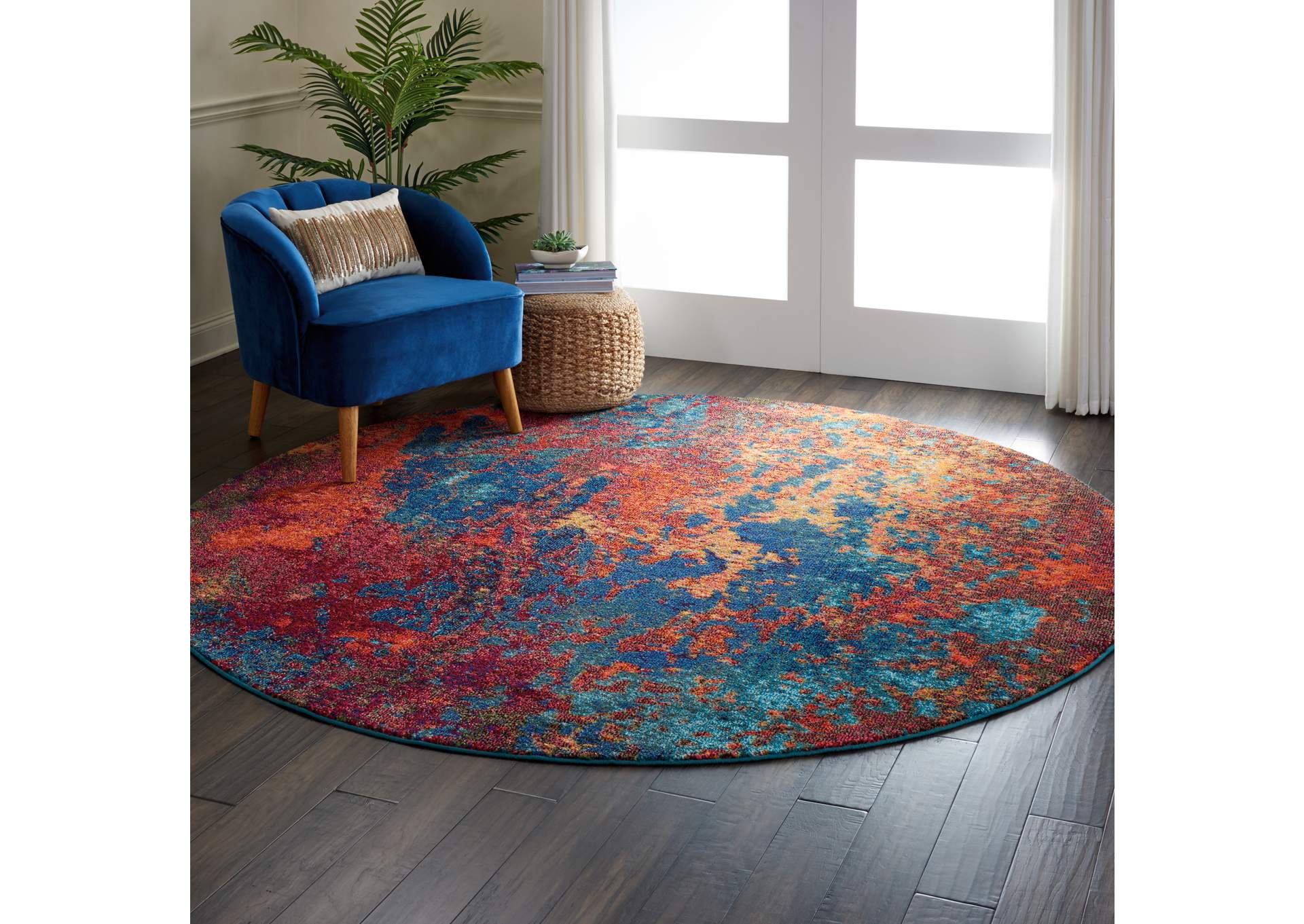Nourison Celestial CES08 Blue and Red 8' Round Large Rug,Nourison
