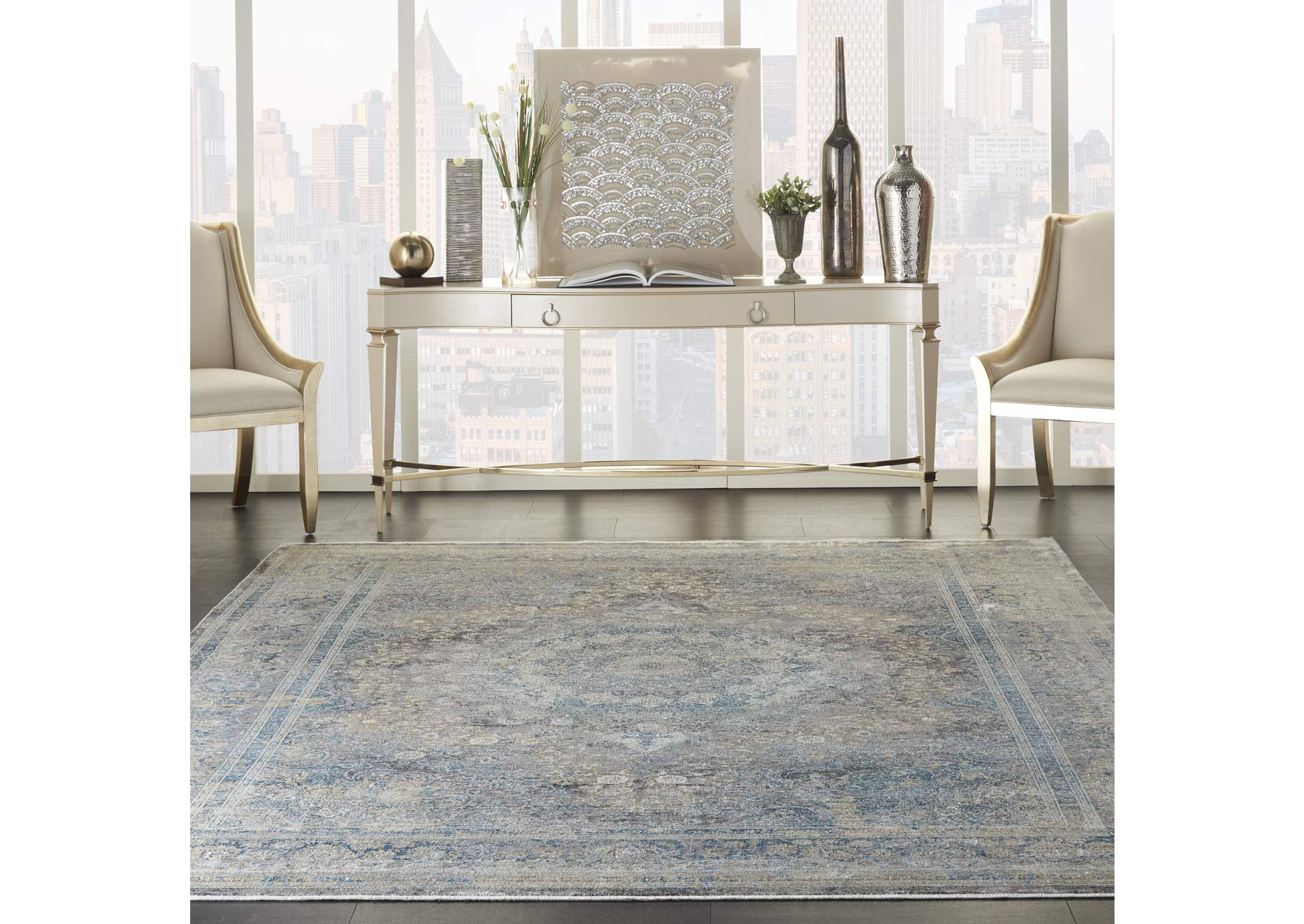 Nourison Starry Nights 8' x 10' Cream and Blue Vintage Area Rug,Nourison