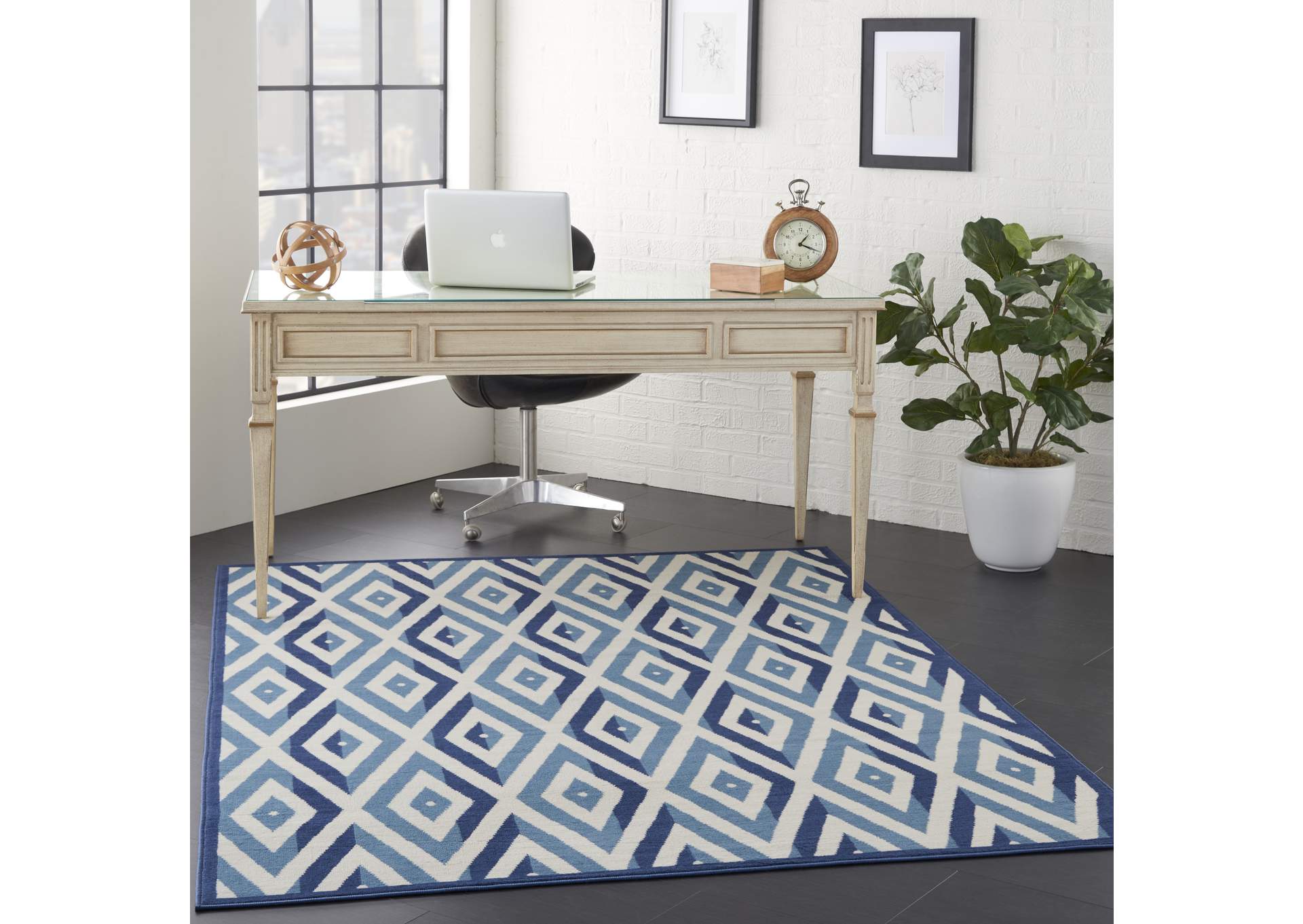 Nourison Grafix GRF18 Blue and White 5'x7' Area Rug,Nourison