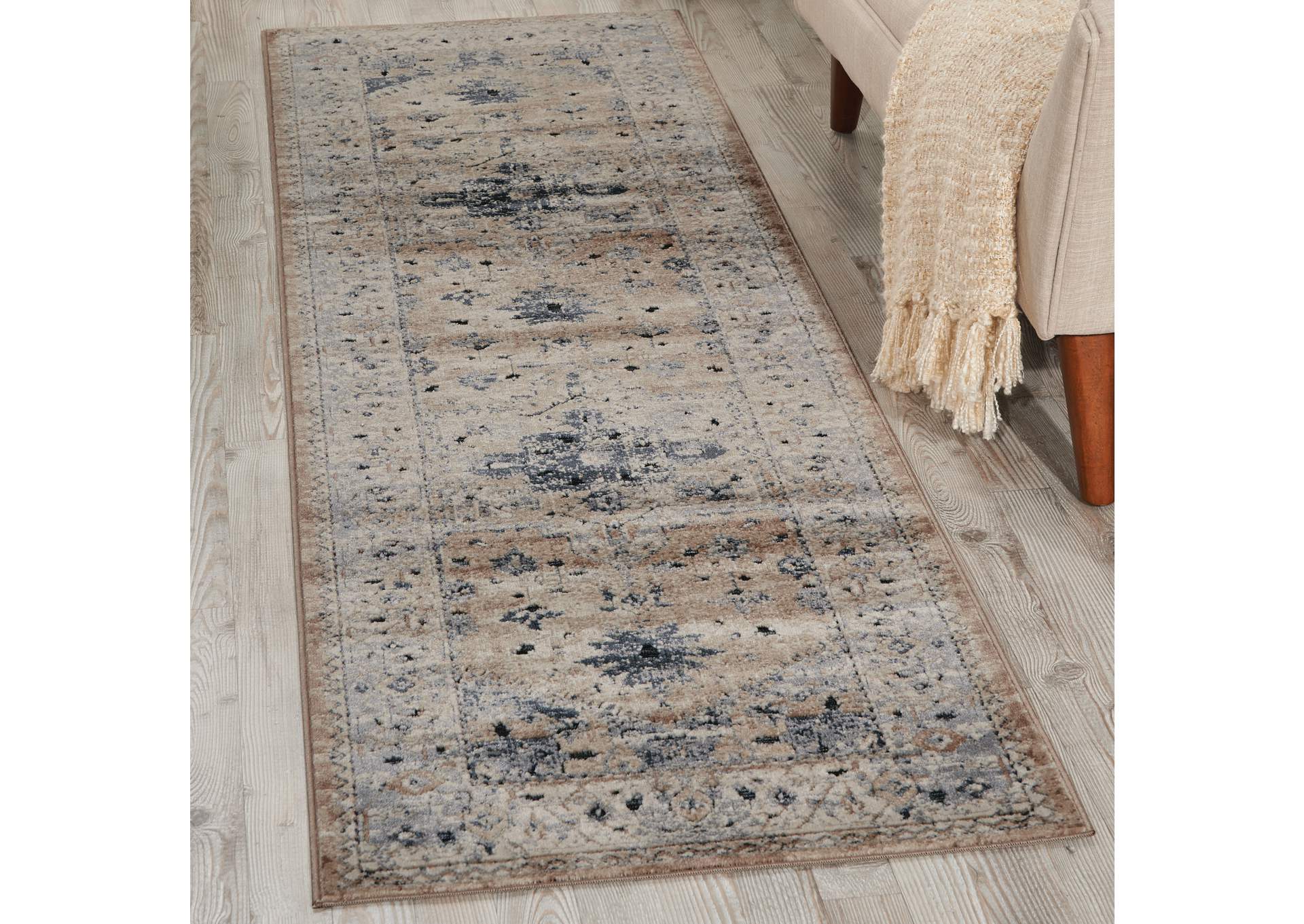 kathy ireland Home Malta MAI02 Beige and Blue 8' Runner Hallway Rug,Nourison