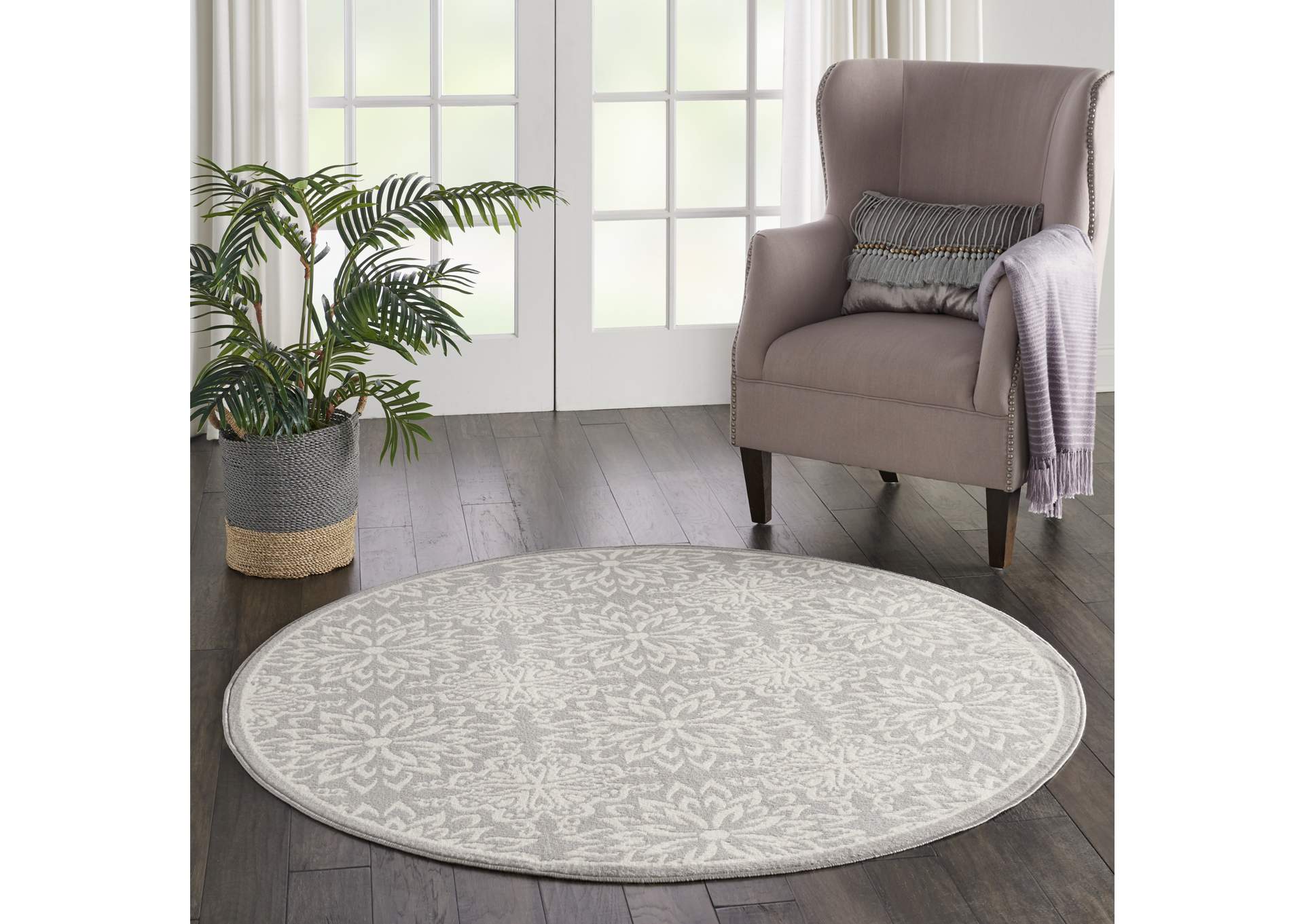 Nourison Jubilant JUB06 Grey 5' Round Beach Area Rug,Nourison
