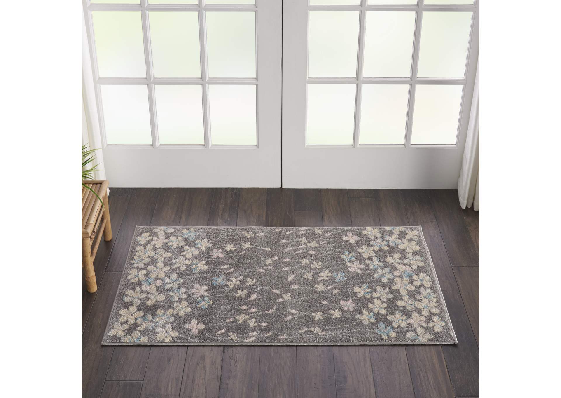 Nourison Tranquil 2'x4' Grey Floral Small Rug,Nourison