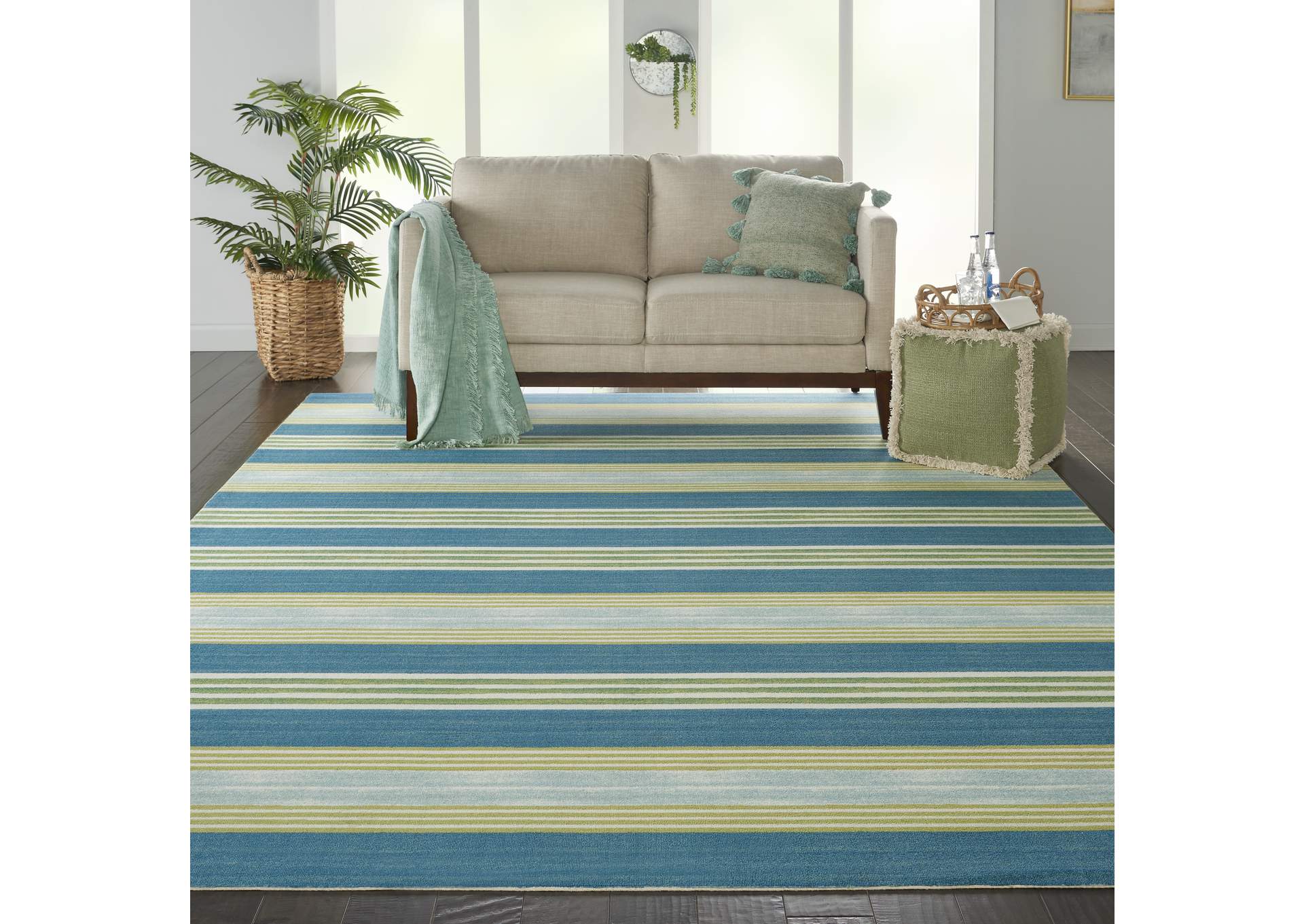 Waverly Sun N Shade SND71 Blue and Green 10'x13' Oversized Indoor-outdoor Rug,Nourison