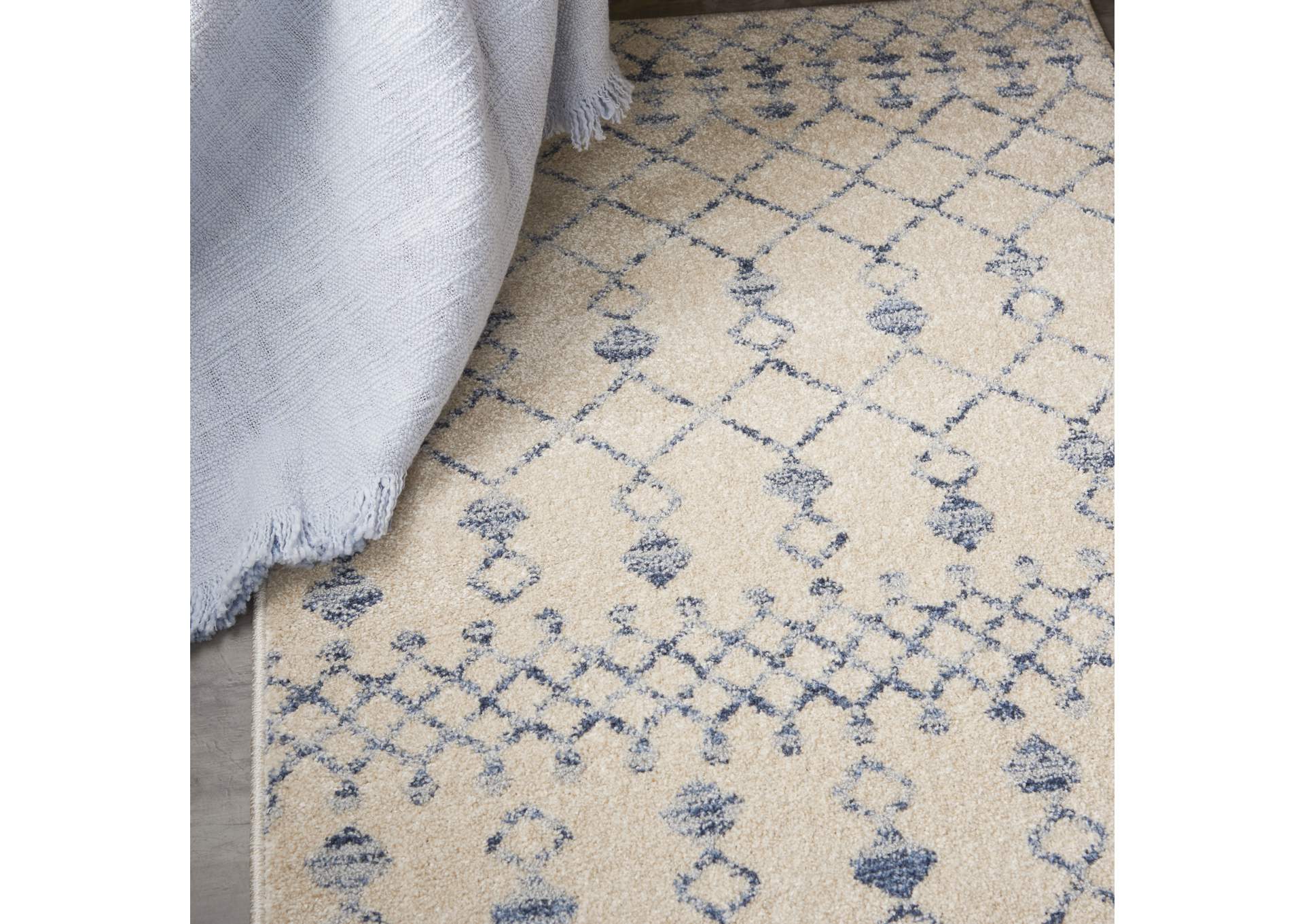 Nourison Palermo 2' x 4' Beige and Blue Distressed Bohemian Area Rug,Nourison