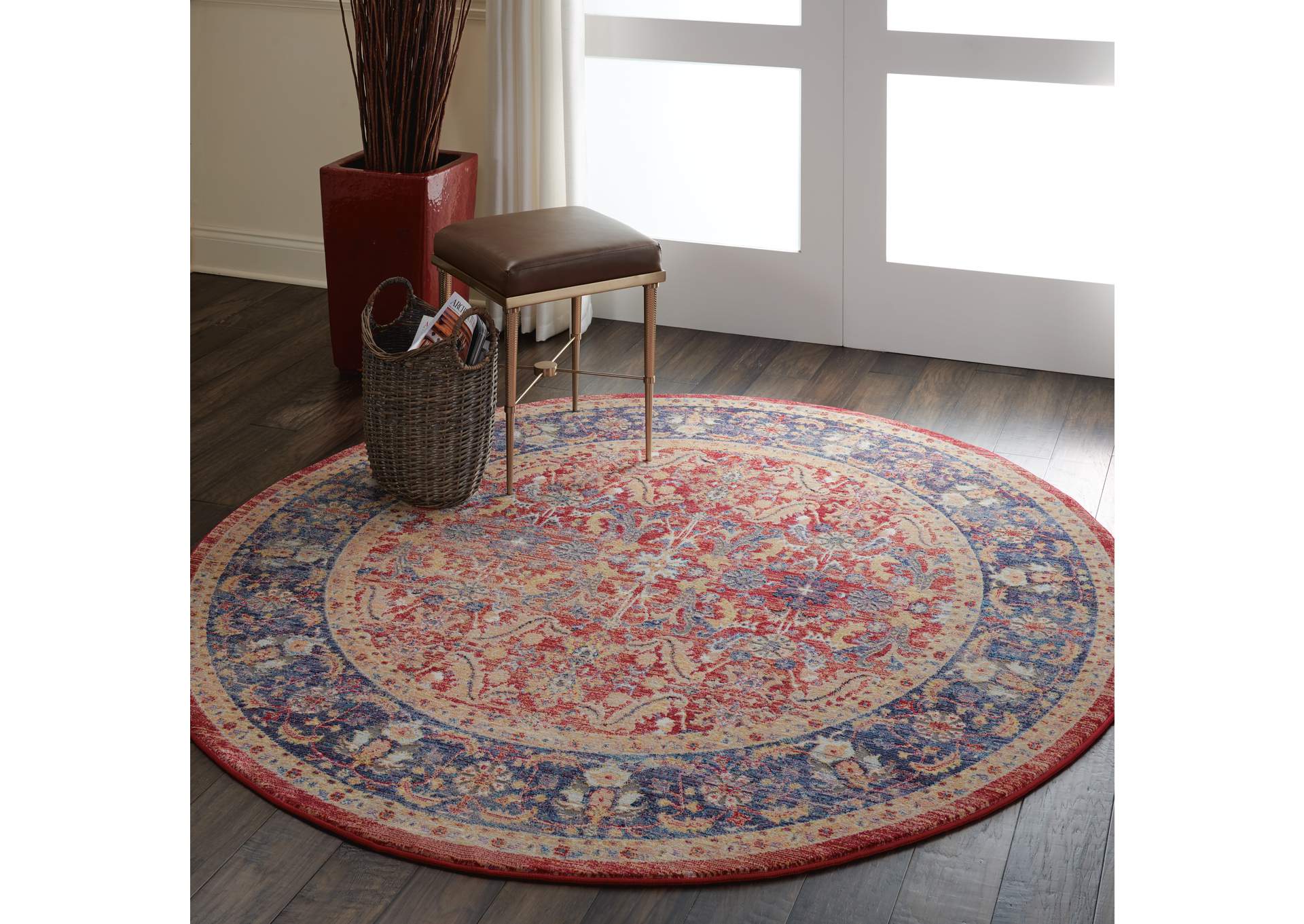 Nourison Ankara Global ANR02 Red and Blue Multicolor 4' Round Persian Area Rug,Nourison