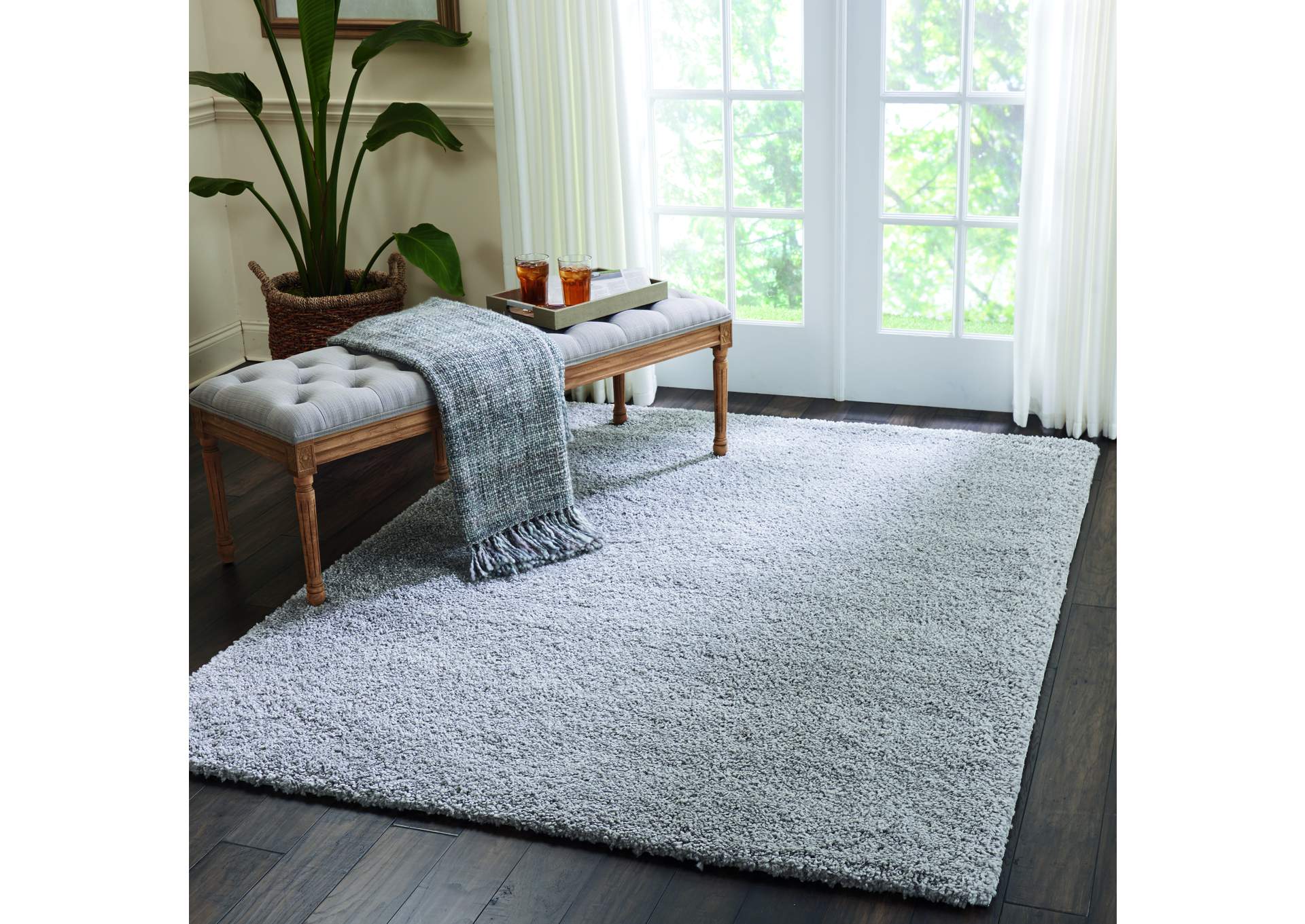Nourison Malibu Shag MSG01 Grey 5'x7' Area Rug,Nourison