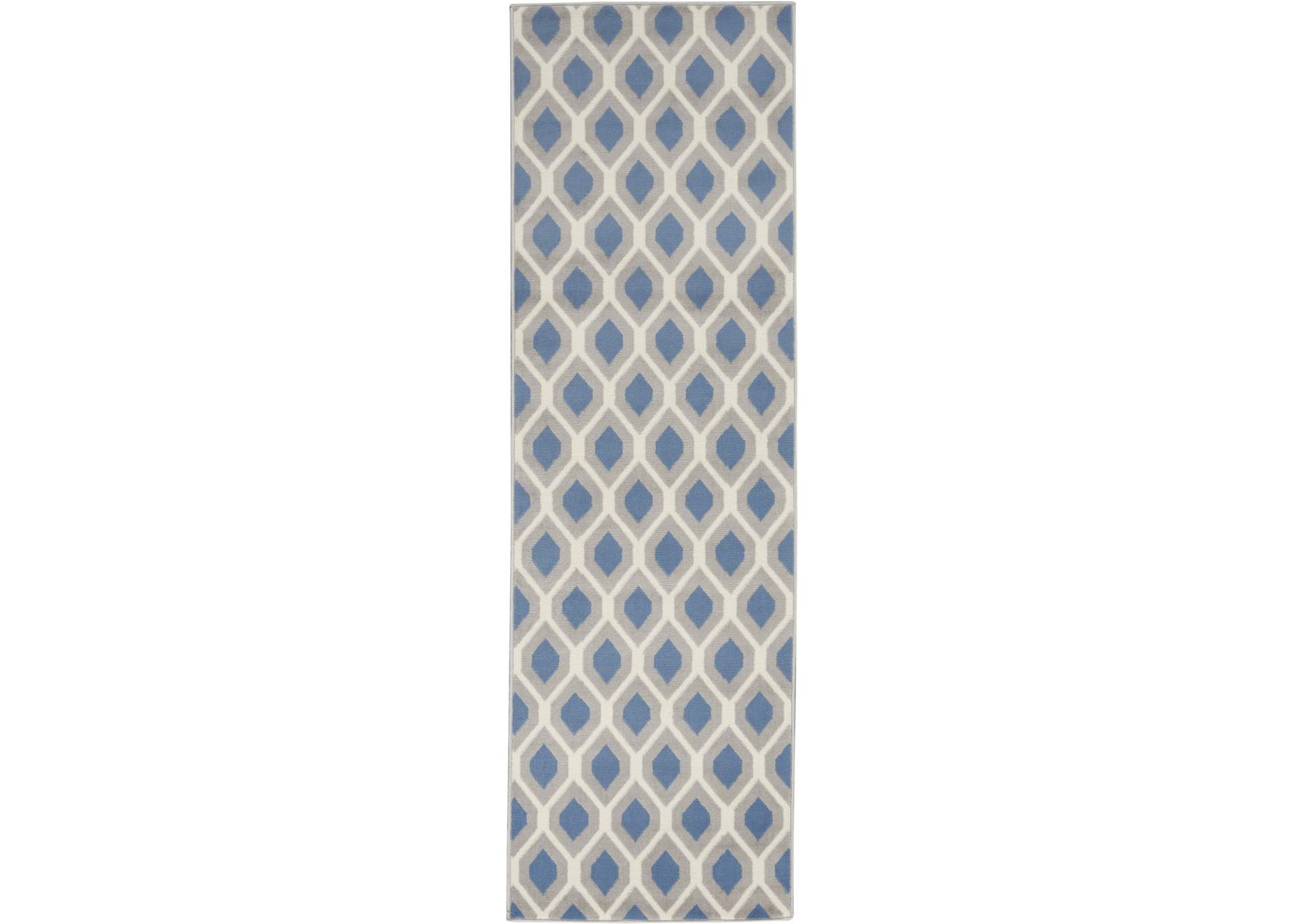 Nourison Grafix GRF22 Blue and Grey 8' Runner Hallway Rug,Nourison