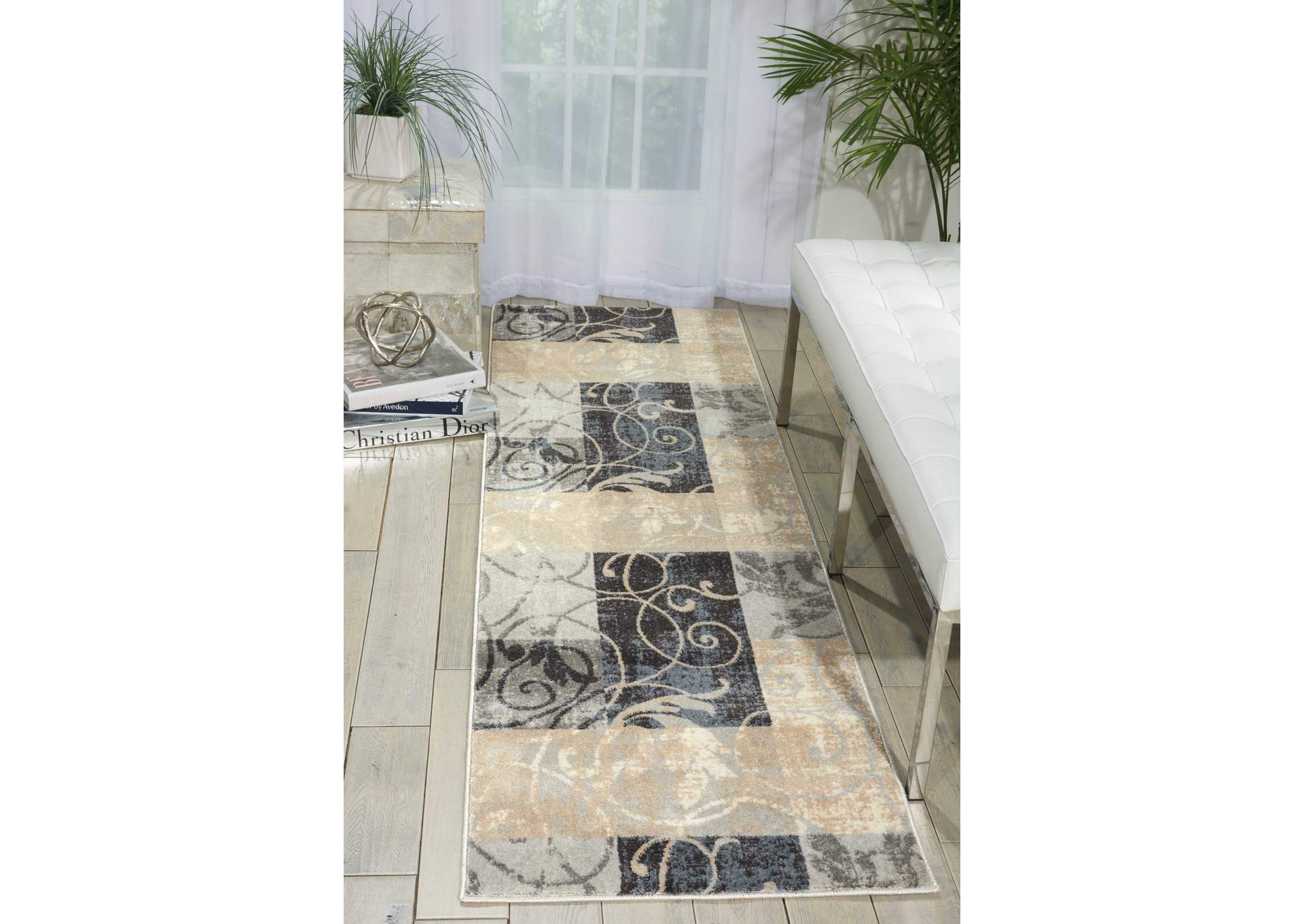 Nourison Maxell MAE03 Black and Beige 8' Runner Hallway Rug,Nourison