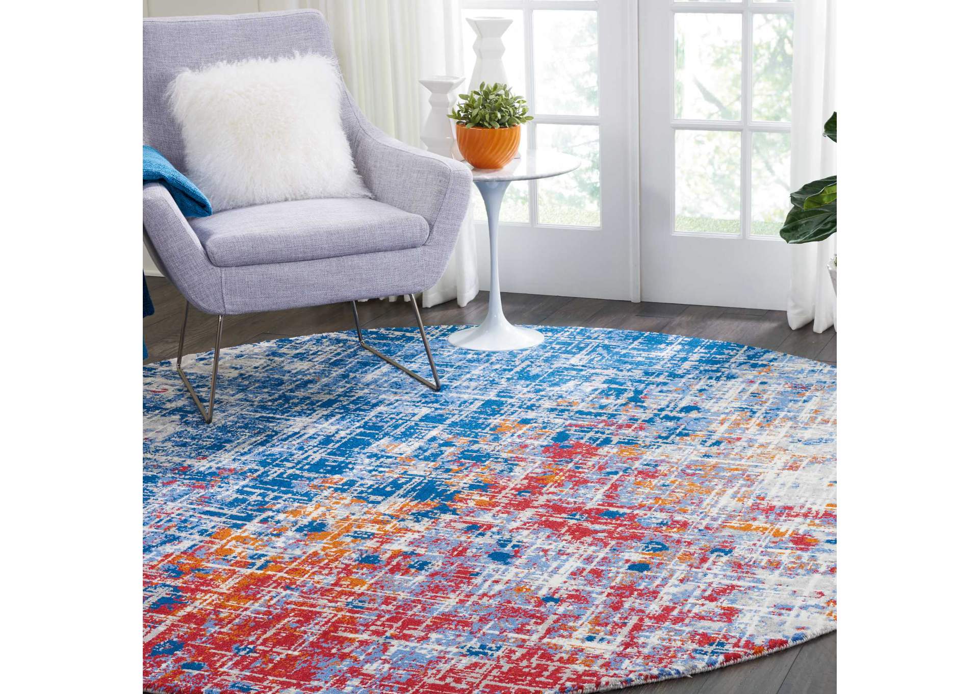 Nourison Twilight TWI25 Red and Blue 8' Round Large Rug,Nourison