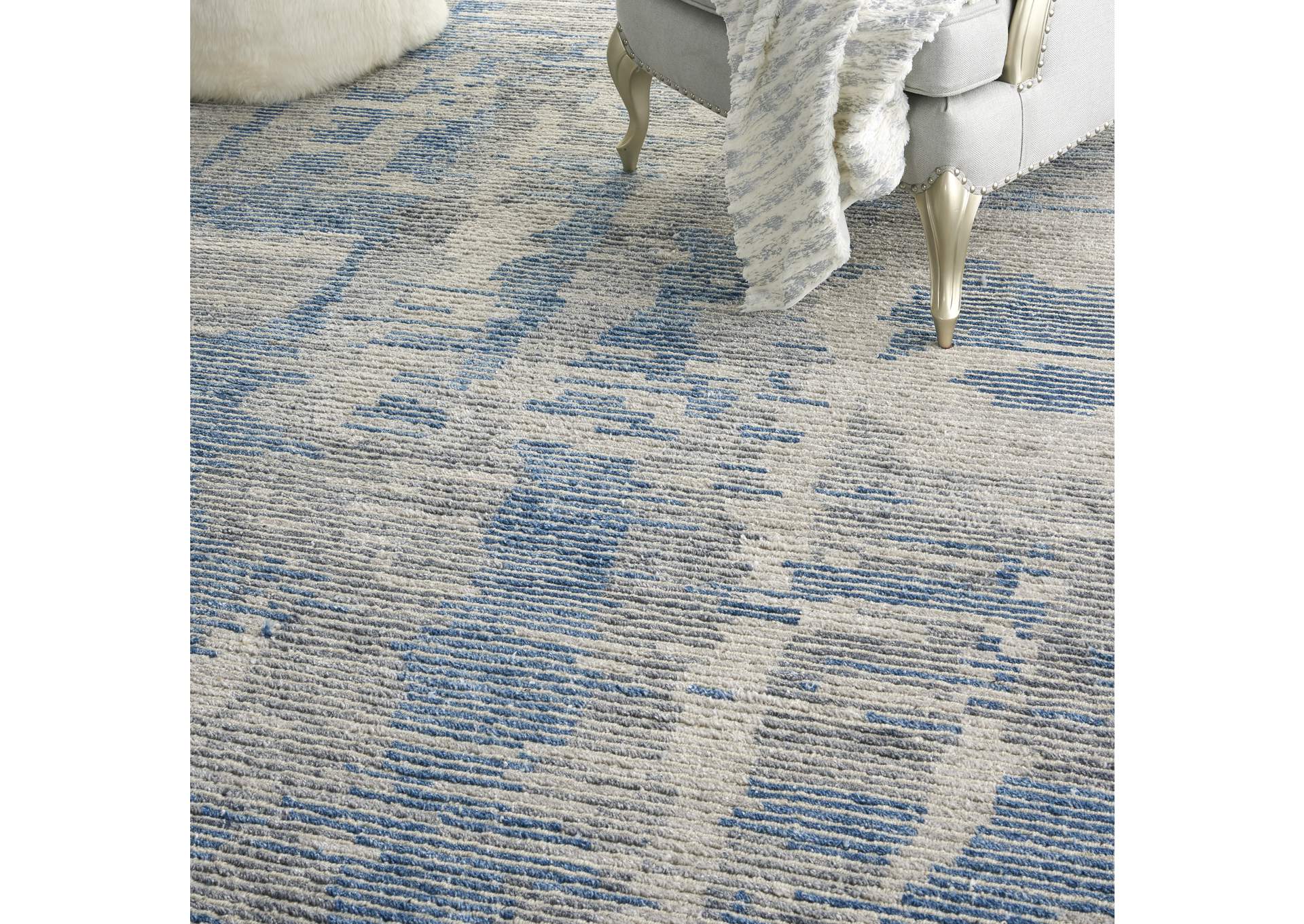 Nourison Ellora ELL01 Blue and Grey 9'x12' Oversized Handmade Rug,Nourison