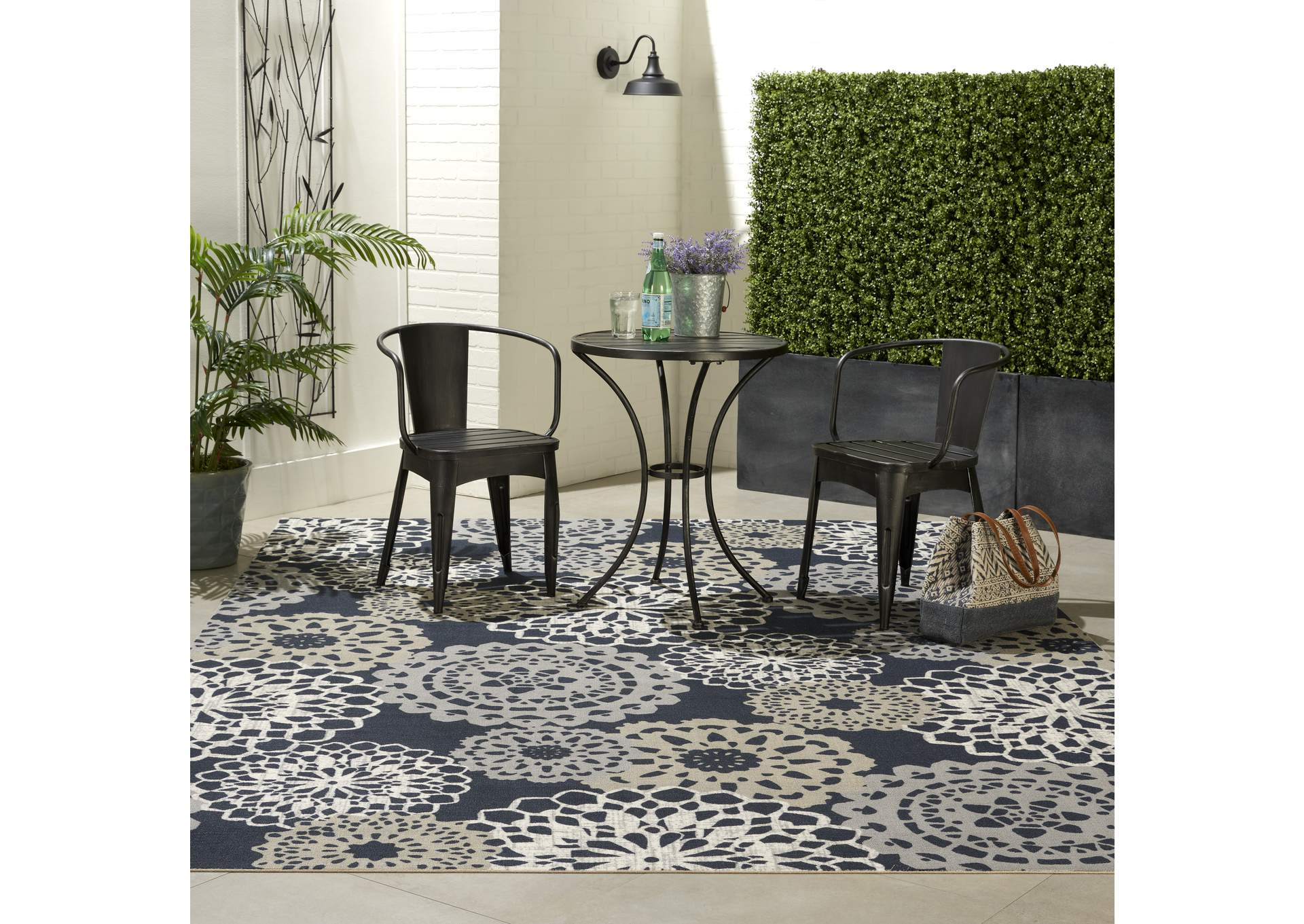 Waverly Sun N Shade SND72 Navy Black and Grey 8'x11' Oversized Indoor-outdoor Rug,Nourison