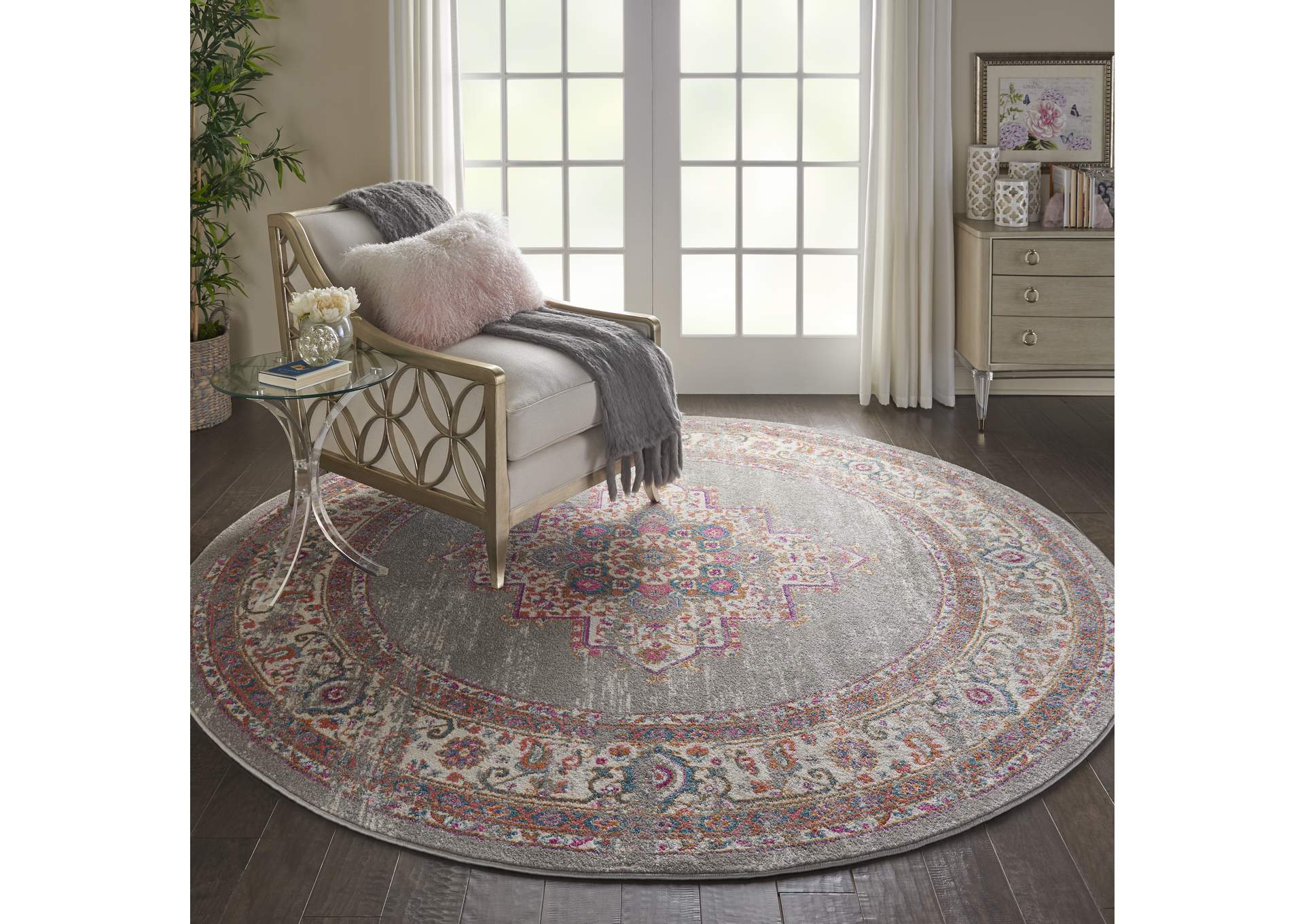 Nourison Passion PSN03 Grey 8' Round Large Rug,Nourison