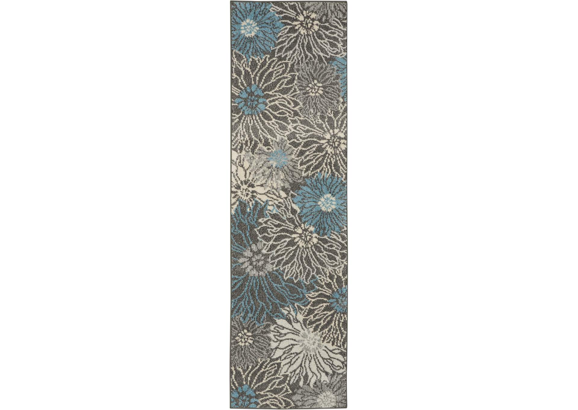 Nourison Passion 8' Runner Charcoal and Blue Area Rug,Nourison