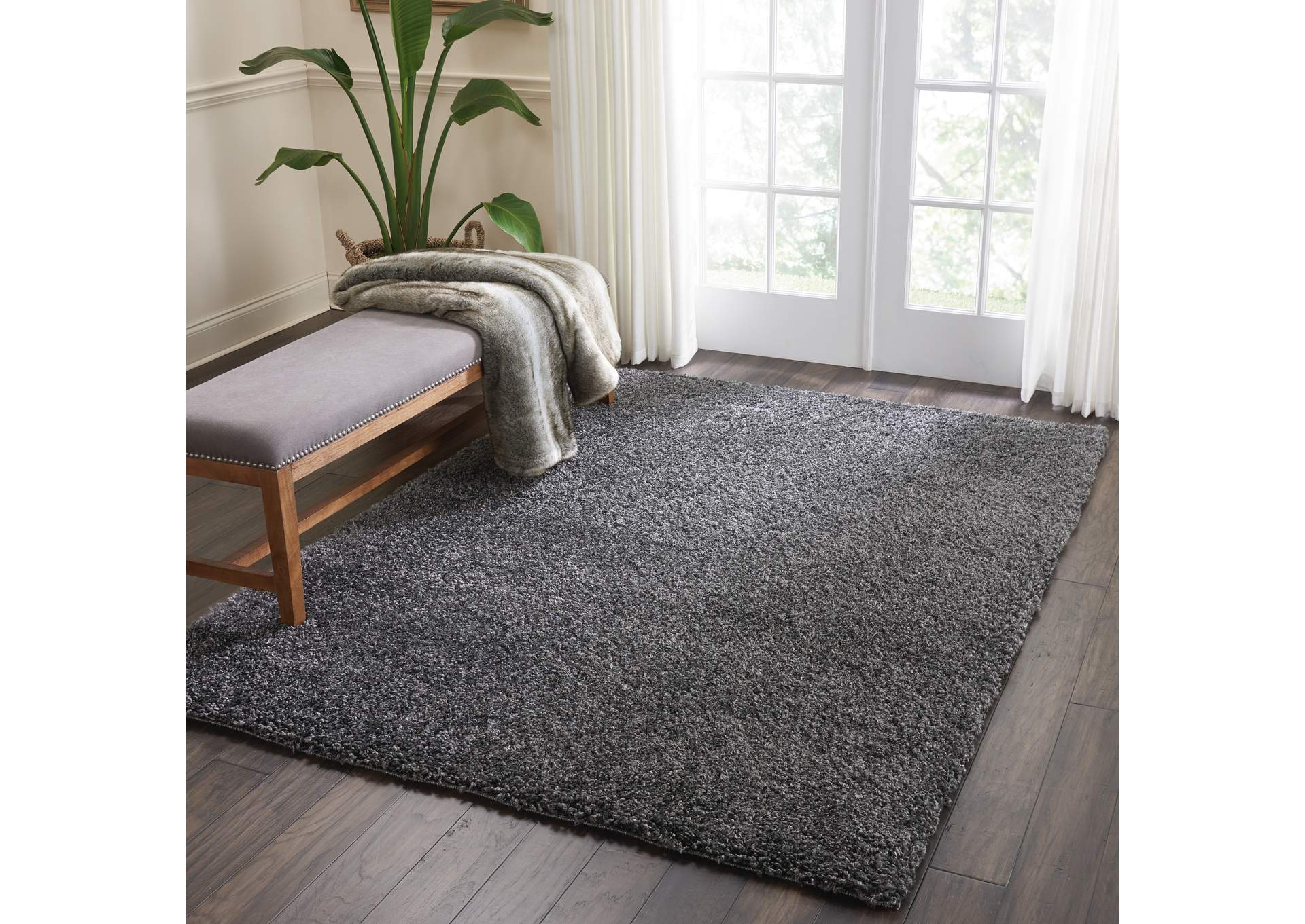 Nourison Malibu Shag MSG01 Charcoal 5'x7' Area Rug,Nourison