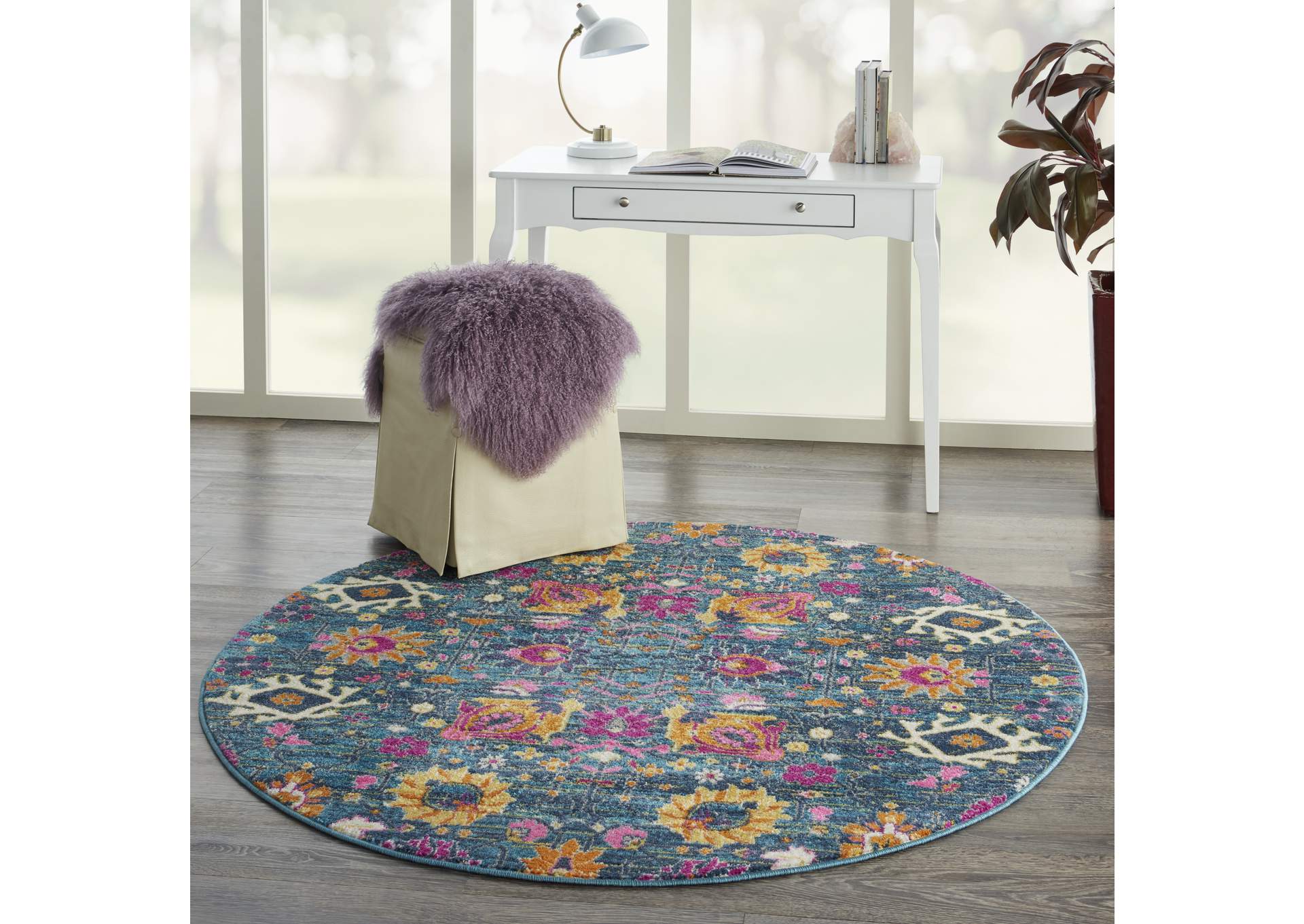 Nourison Passion PSN01 Blue Multicolor 4' Round Hallway Rug,Nourison