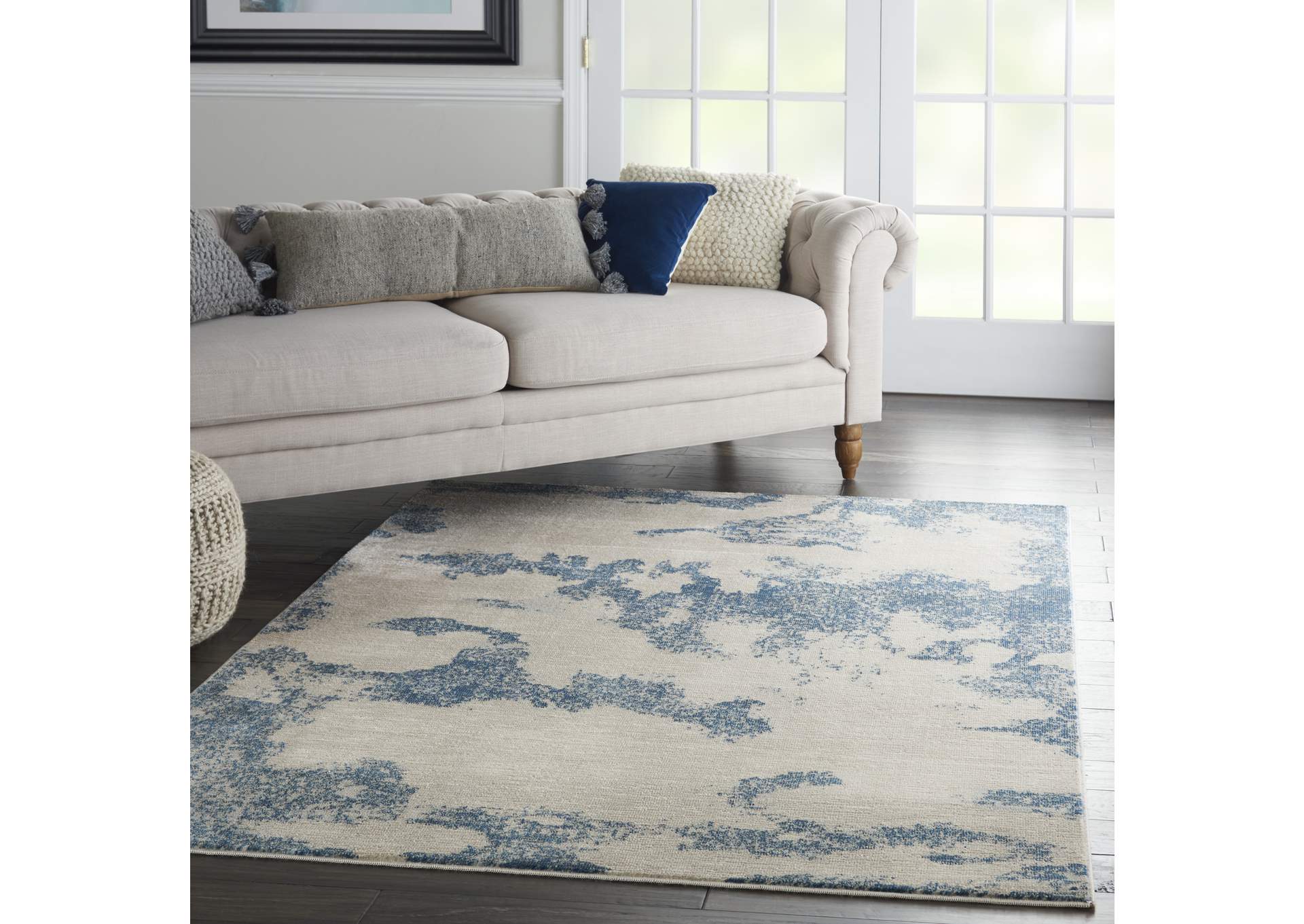 Nourison Etchings 5'3" x 7'3" Ivory/Light Blue Abstract Area Rug,Nourison