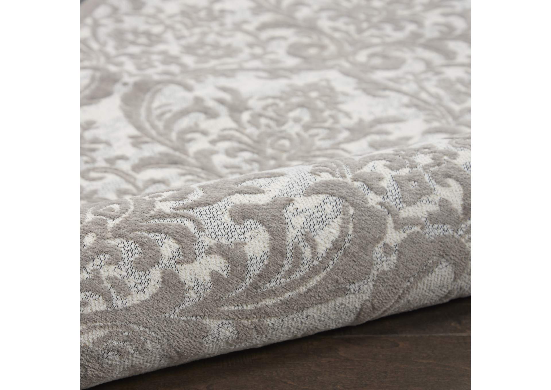 Nourison Damask DAS02 Grey and White 8'x10' Large Flat Rug,Nourison