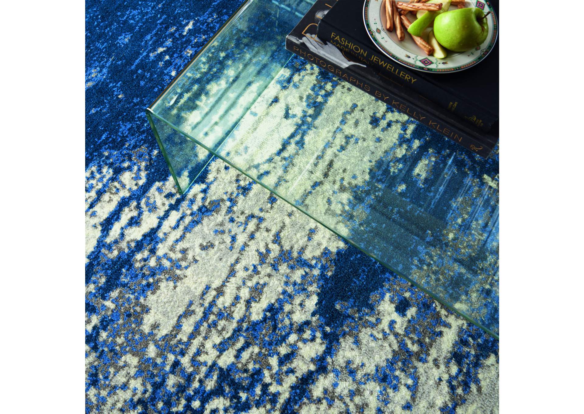 Nourison Twilight TWI29 Navy Blue and White 8'x10' Large Rug,Nourison