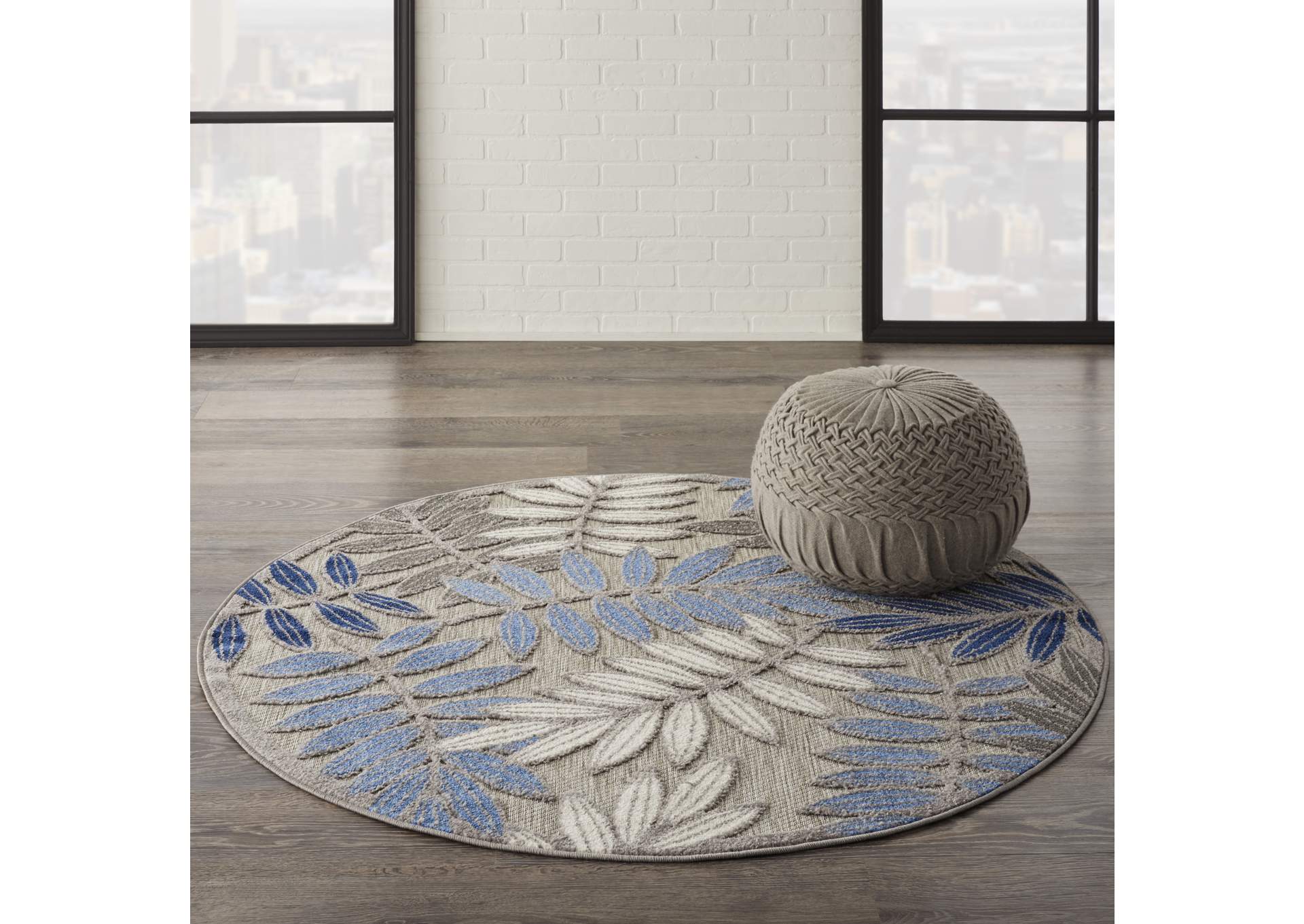 Nourison Aloha 5'xRound Blue Patio Area Rug,Nourison