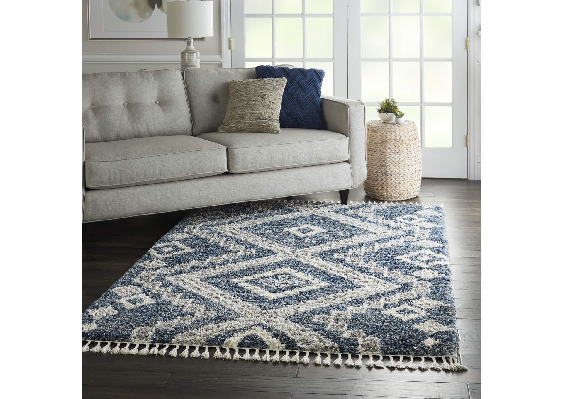Nourison Oslo Shag OSL02 5'x8' Dark Blue and Grey Scandinavian Shag Rug,Nourison