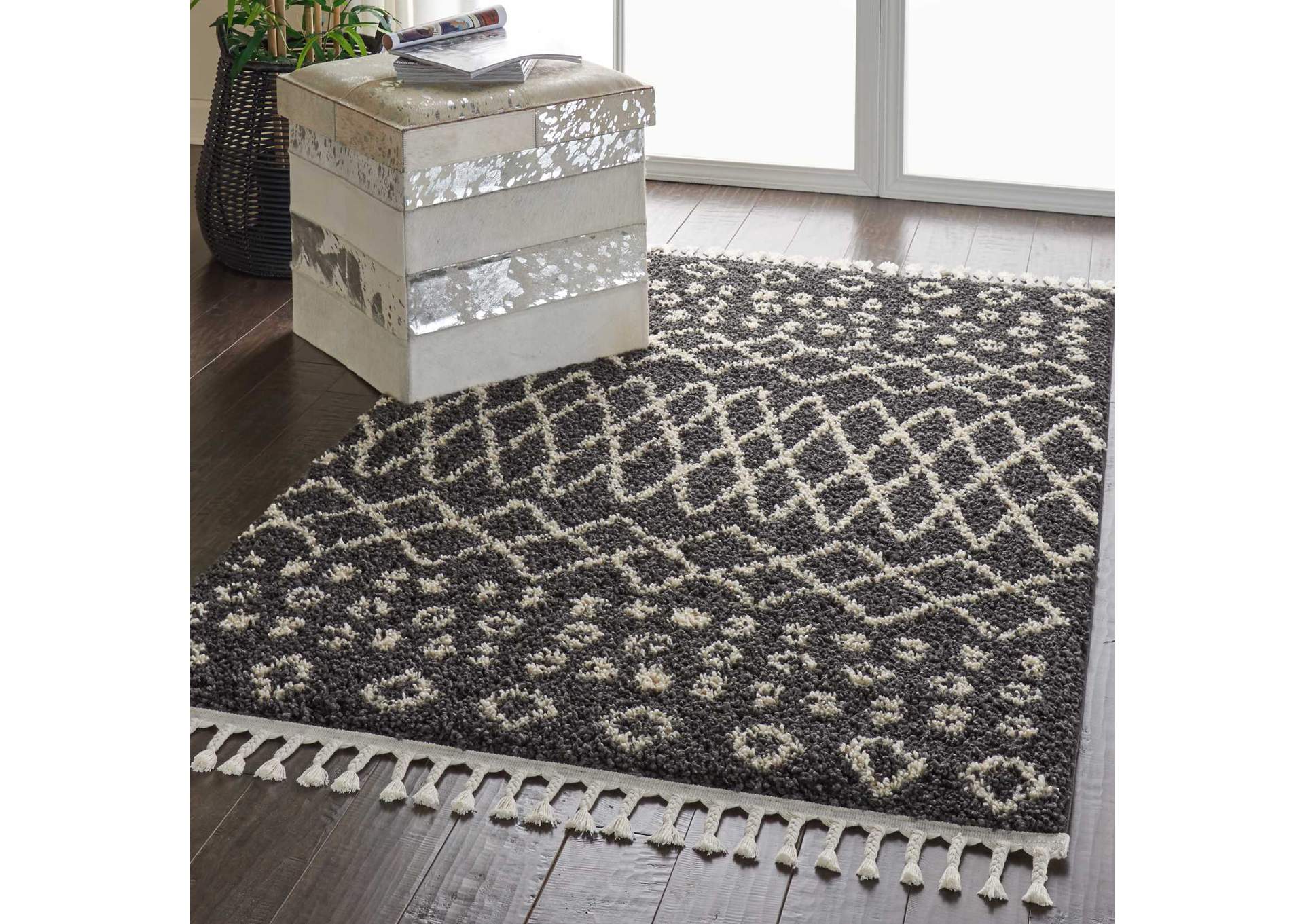 Nourison Moroccan Shag MRS02 Black 5'x8' Plush Area Rug,Nourison