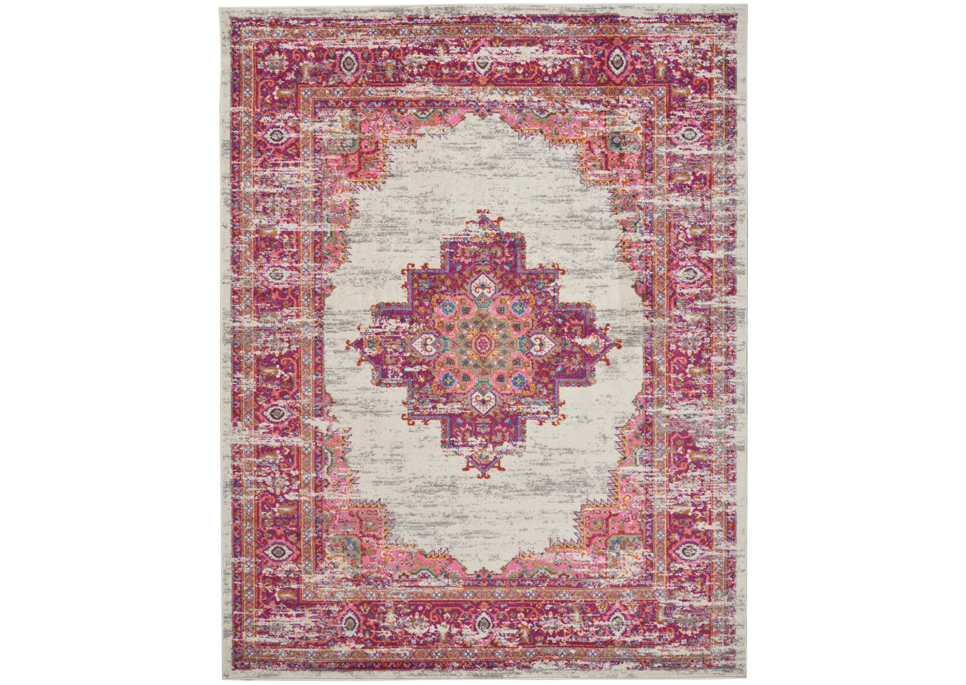 Nourison Passion PSN03 Pink and White 7'x10' Large Rug,Nourison