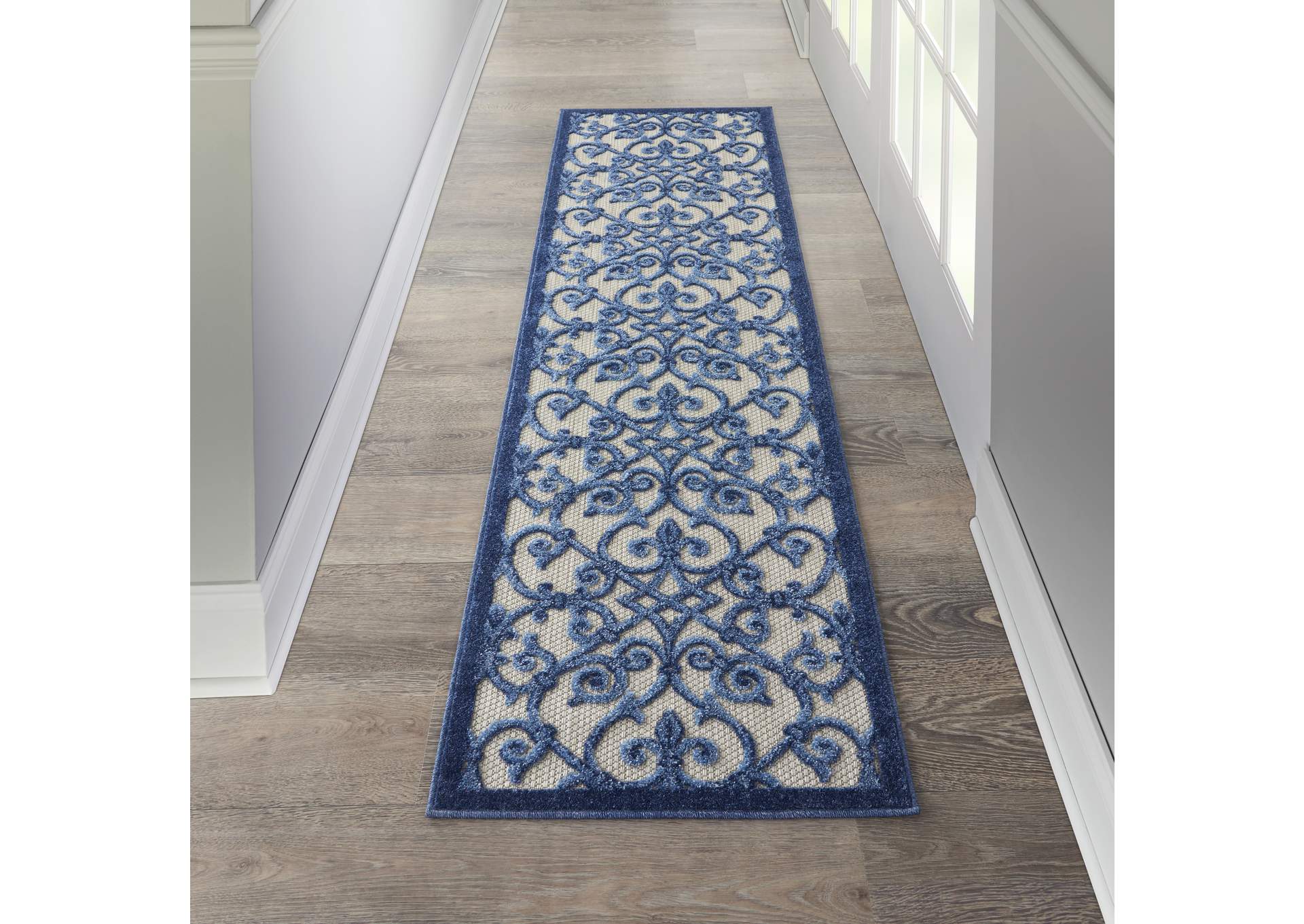 Nourison Aloha 10' Runner Blue Patio Area Rug,Nourison