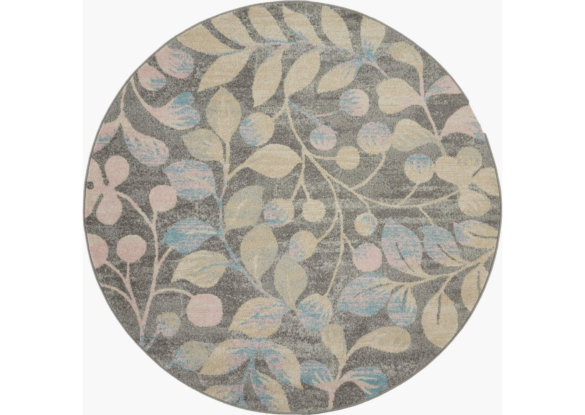 Nourison Tranquil TRA03 Beige and Grey 5' Round Botanical Area Rug,Nourison