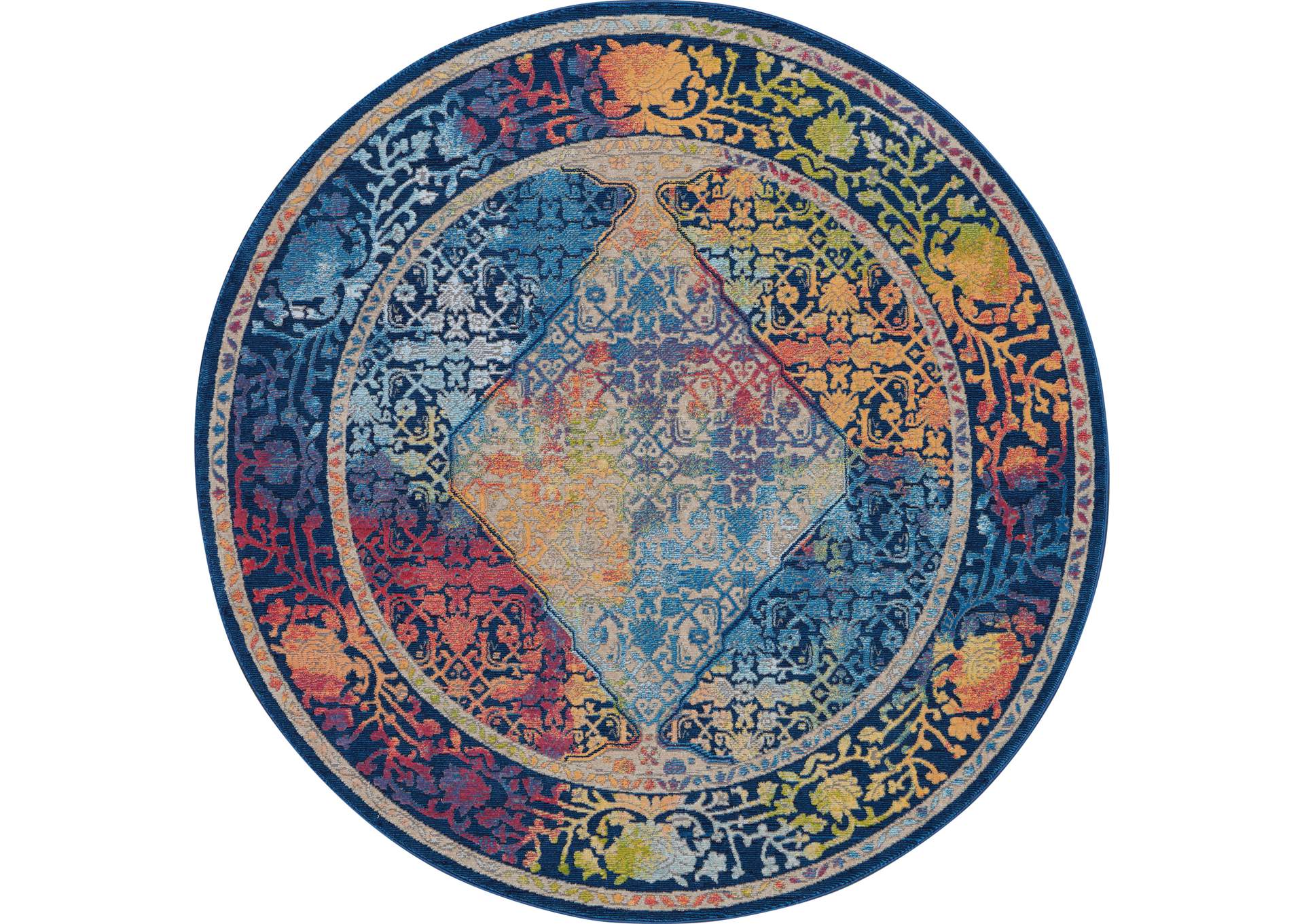 Nourison Ankara Global ANR04 Blue Multicolor 6' Round Boho Area Rug,Nourison