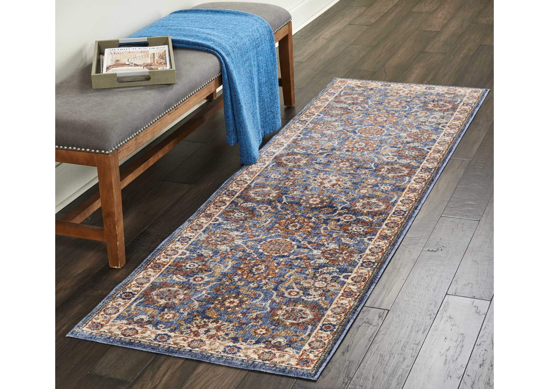 Nourison Lagos LAG04 Blue Multicolor 8' Runner Low-pile Hallway Rug,Nourison
