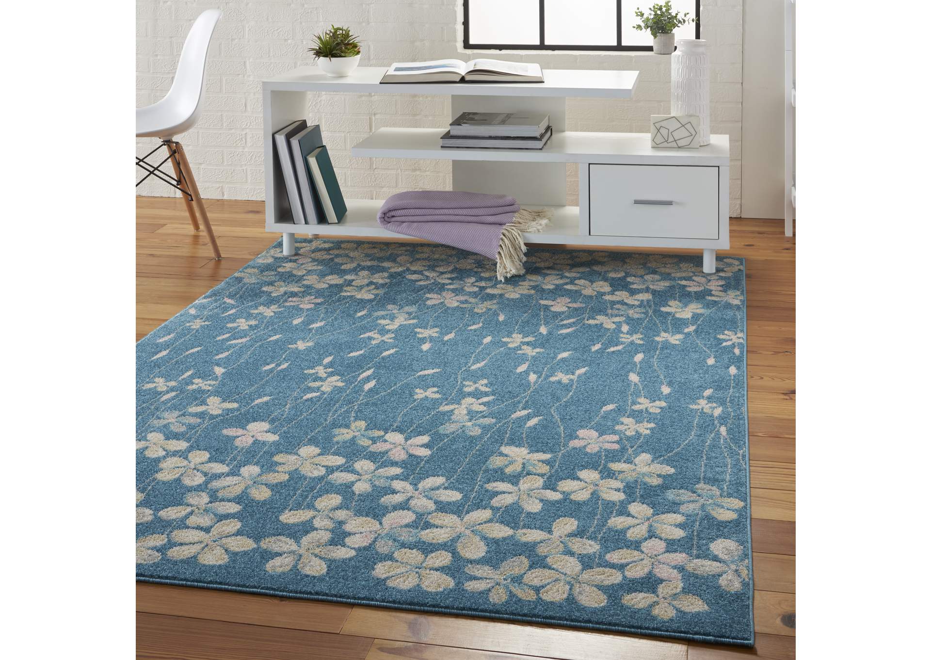 Nourison Tranquil TRA04 Turquoise Blue 4'x6' Floral Area Rug,Nourison