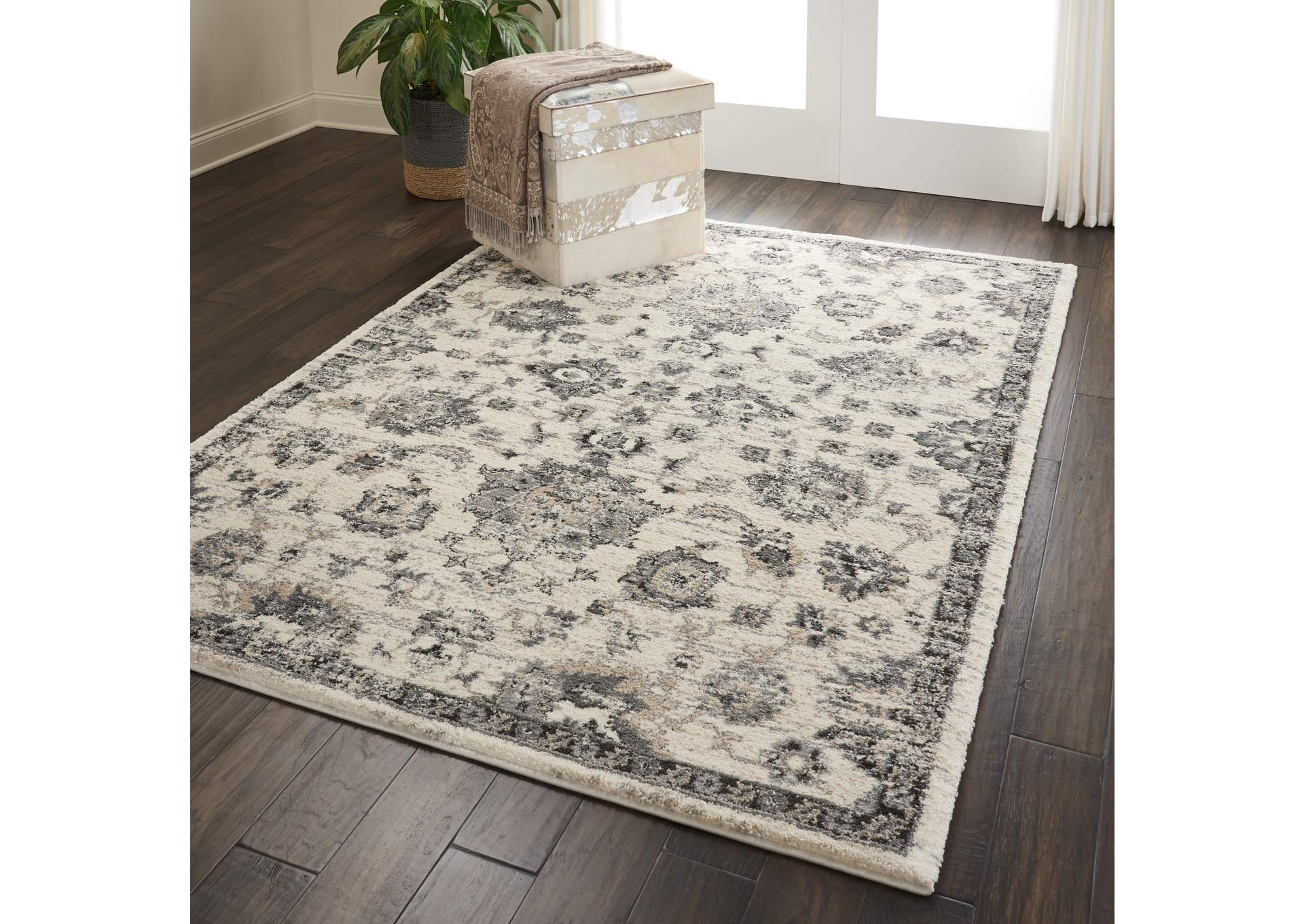 Nourison Fusion FSS15 Cream and Grey 5'x7' Vintage Area Rug,Nourison