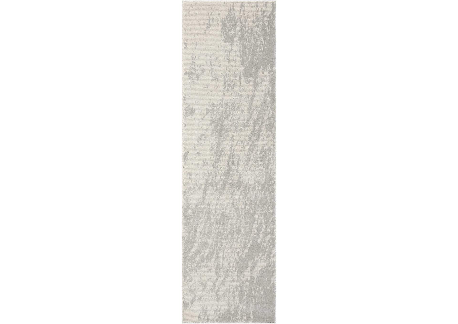 Nourison Maxell MAE12 Grey and White 8' Runner Hallway Rug,Nourison