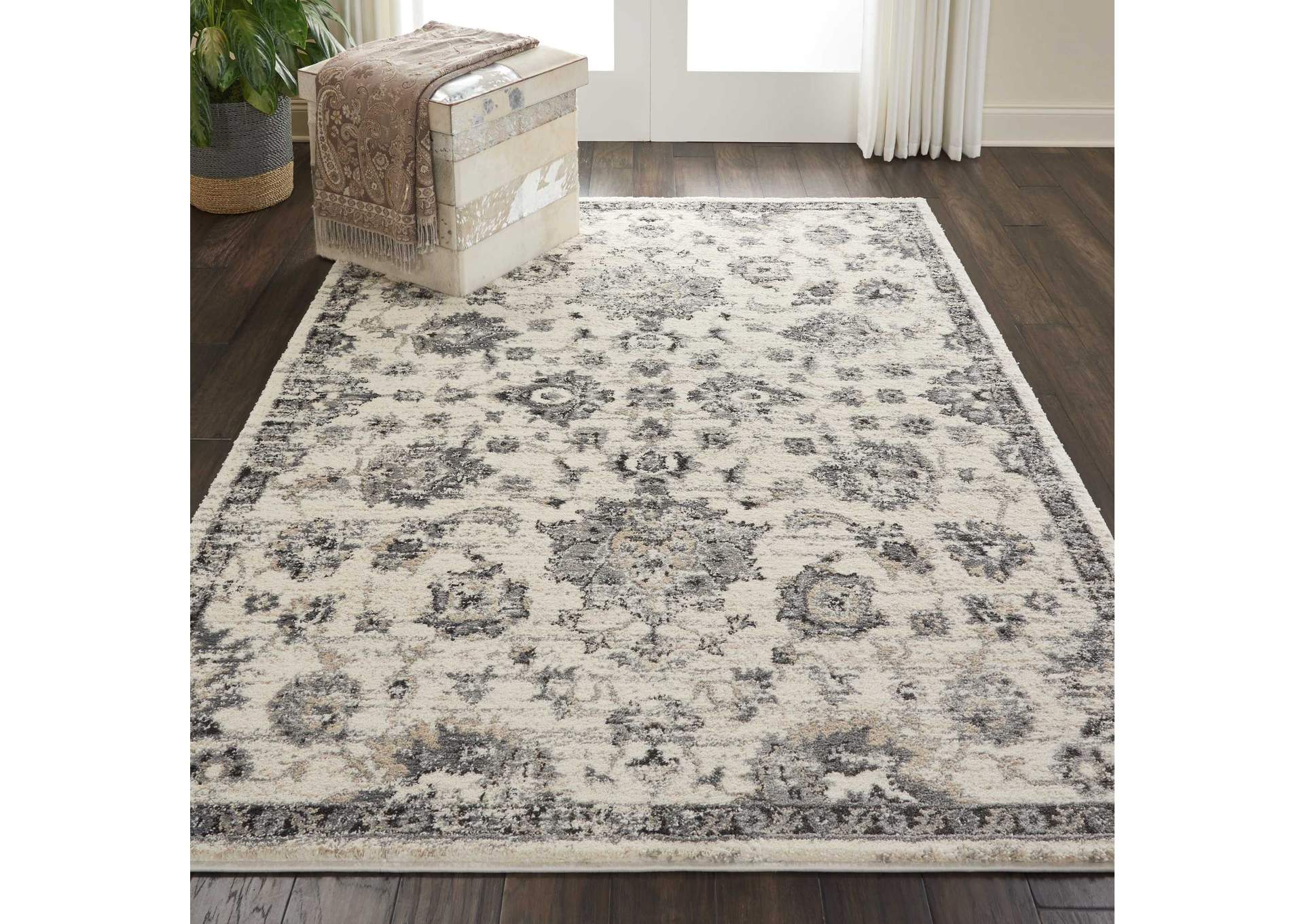 Nourison Fusion FSS15 Cream and Grey 5'x7' Vintage Area Rug,Nourison