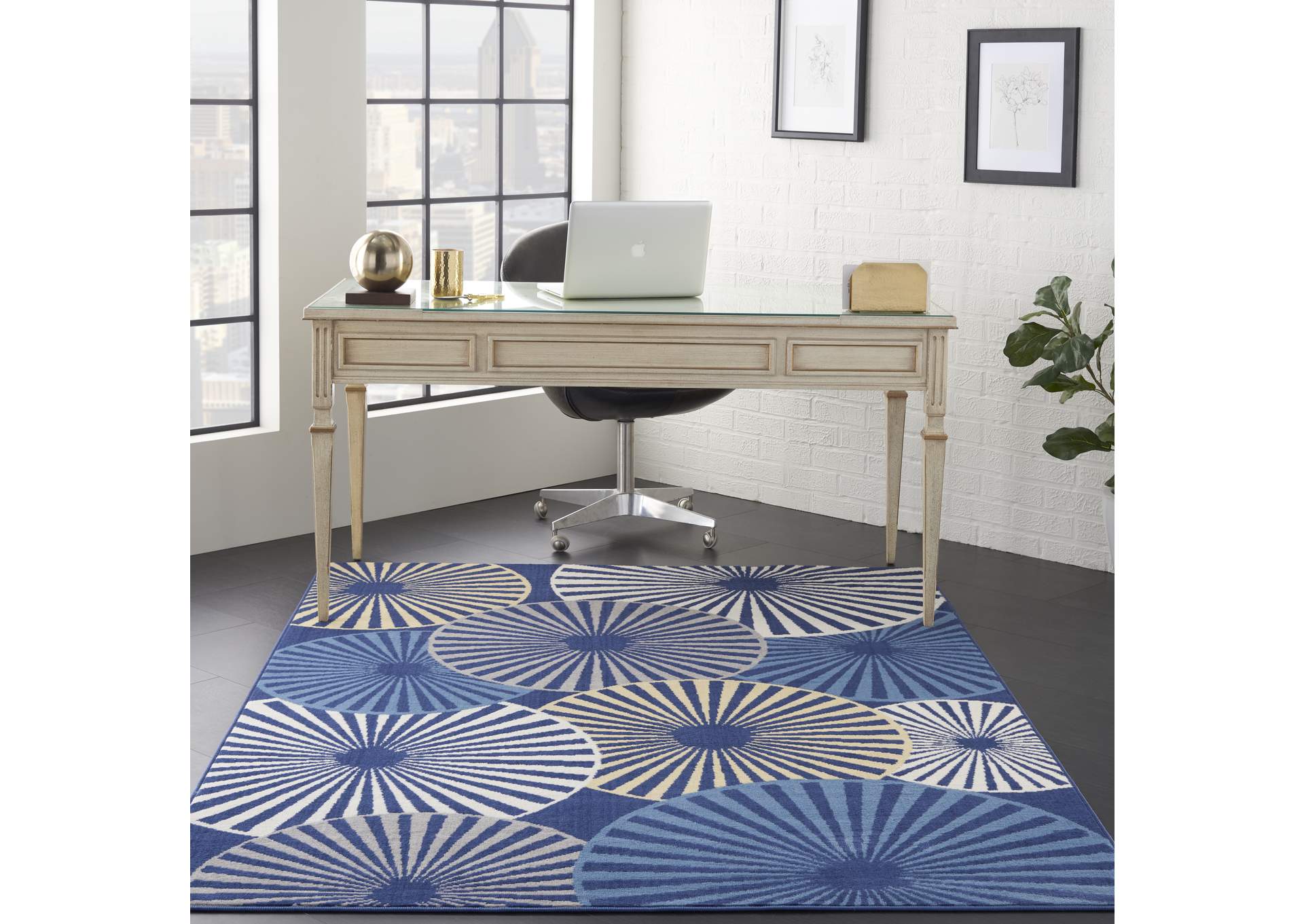 Nourison Grafix GRF20 Navy and Cream White 5'x7' Area Rug,Nourison