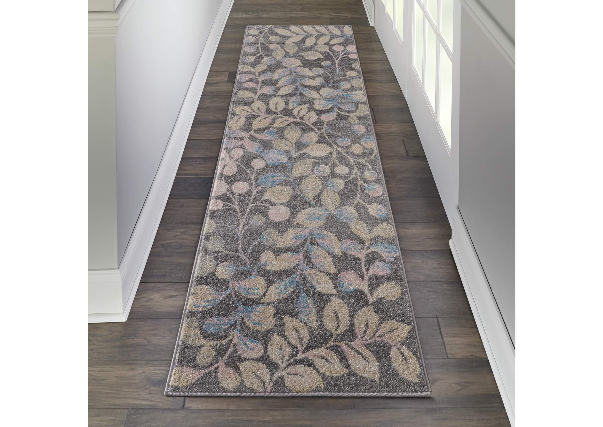 Nourison Tranquil TRA03 Beige and Grey 7' Runner Hallway Rug,Nourison