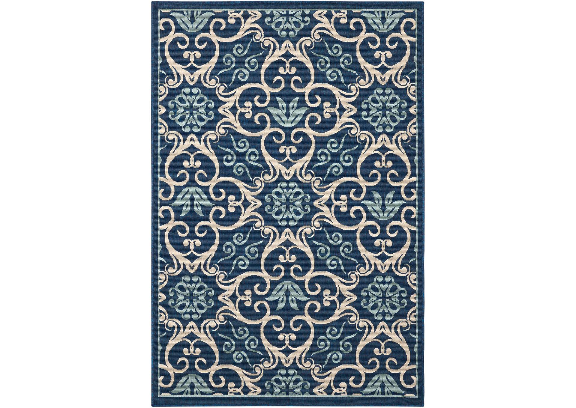 Nourison Caribbean CRB02 Navy Blue and White 4'x6' Area Rug,Nourison
