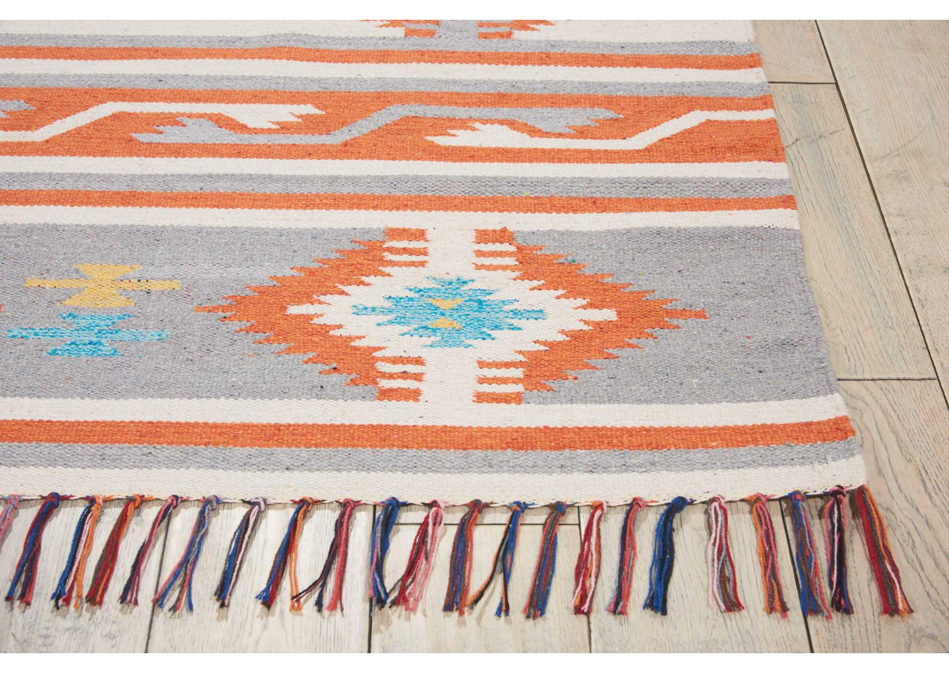 Nourison Baja BAJ03 Grey and White 7'x10' Large Flat Weave Rug,Nourison