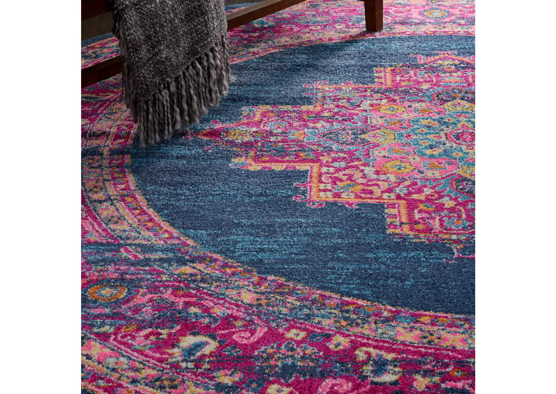 Nourison Passion PSN03 Blue and Pink 8' Round Large Rug,Nourison