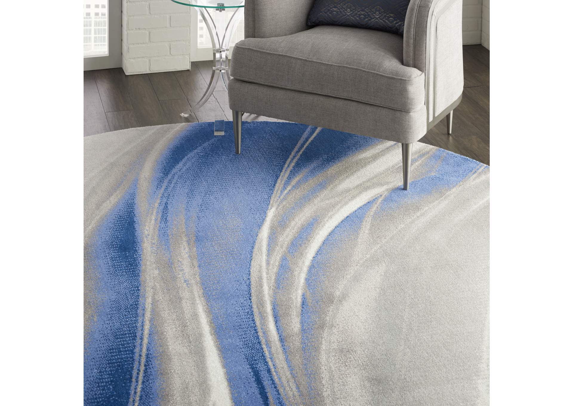 Nourison Twilight TWI28 Ivory and Blue 8' Round Large Rug,Nourison