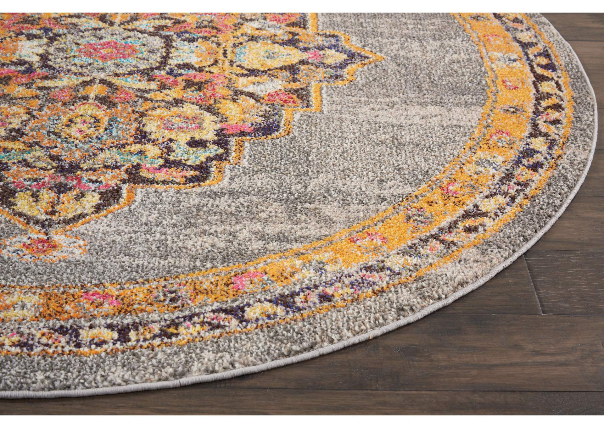 Nourison Passionate PST01 Grey Multicolor 5' Round Persian Area Rug,Nourison