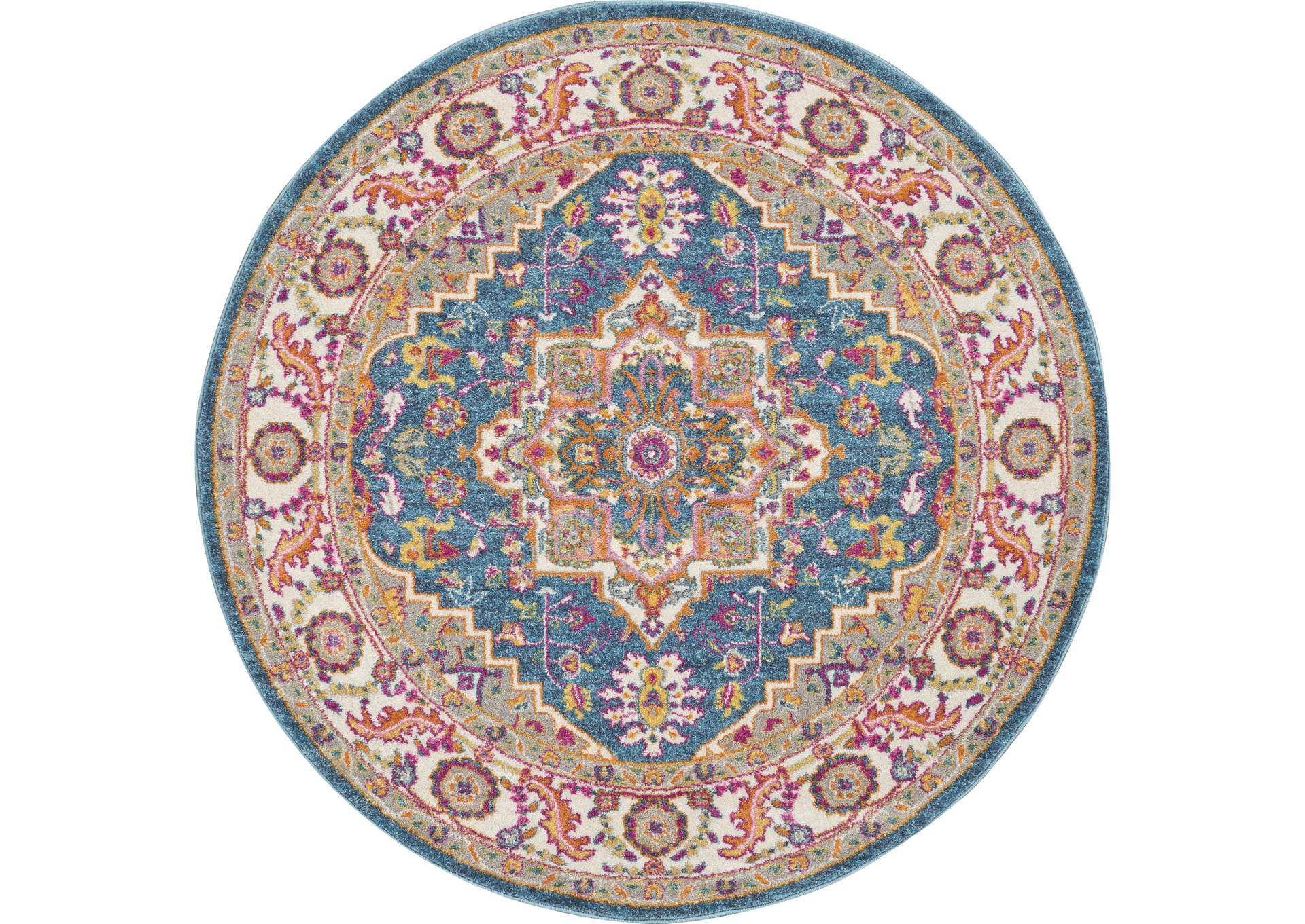 Nourison Passion PSN20 Teal Multicolor 5' Round Persian Area Rug,Nourison