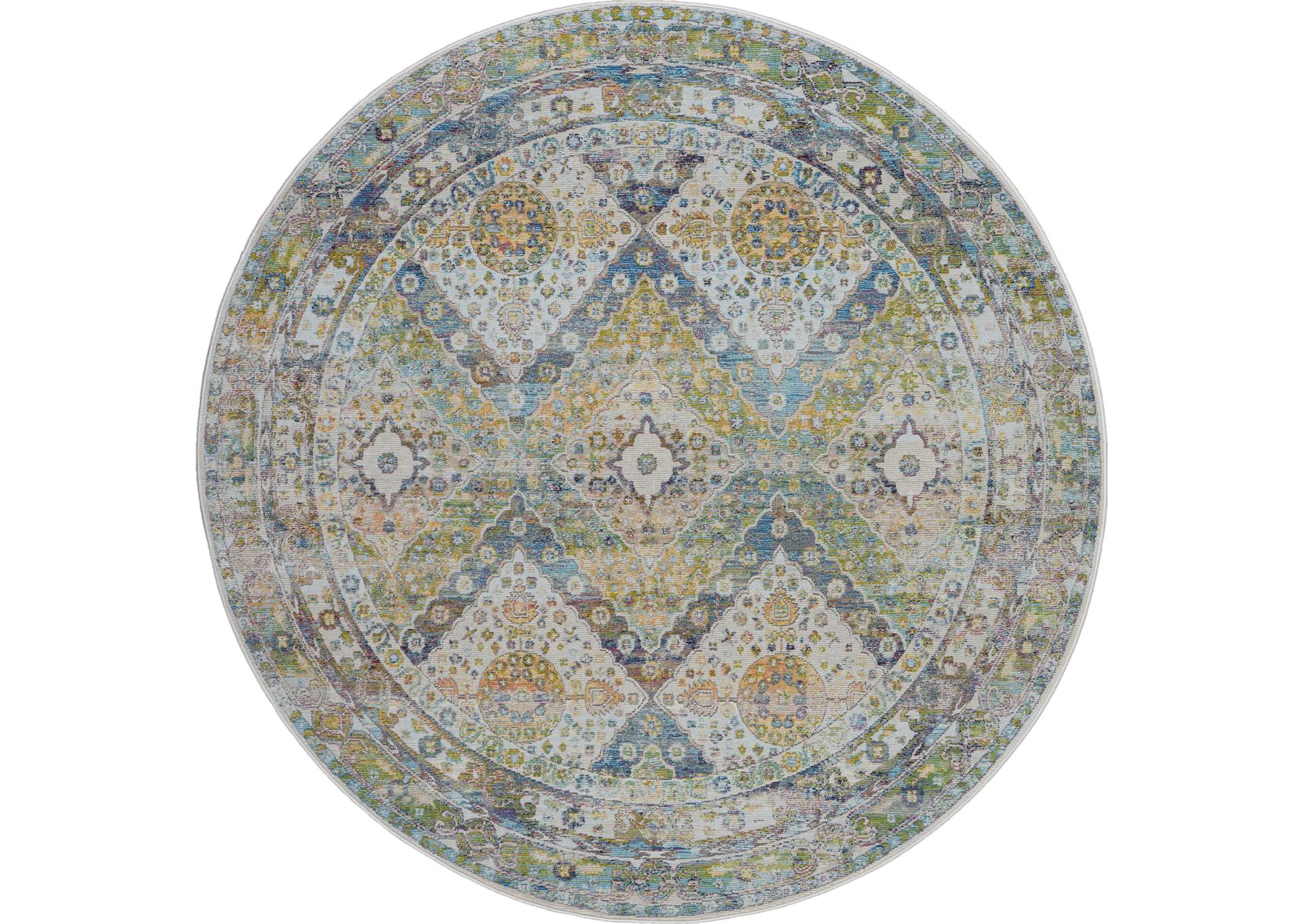 Nourison Ankara Global ANR07 Blue and Green 6' Round Farmhouse Area Rug,Nourison