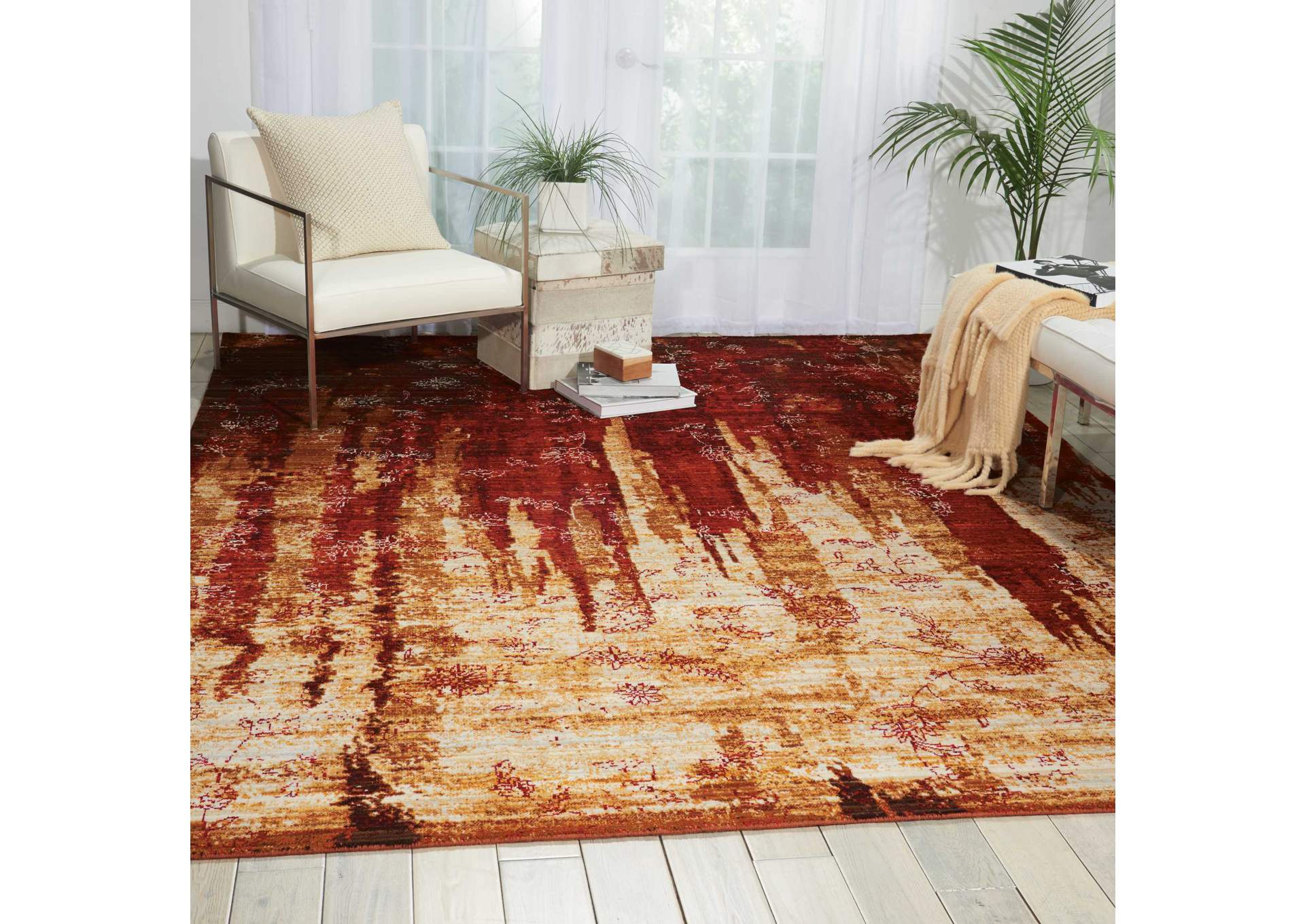 Nourison Rhapsody RH006 Yellow and Red 9'x12' Rug,Nourison