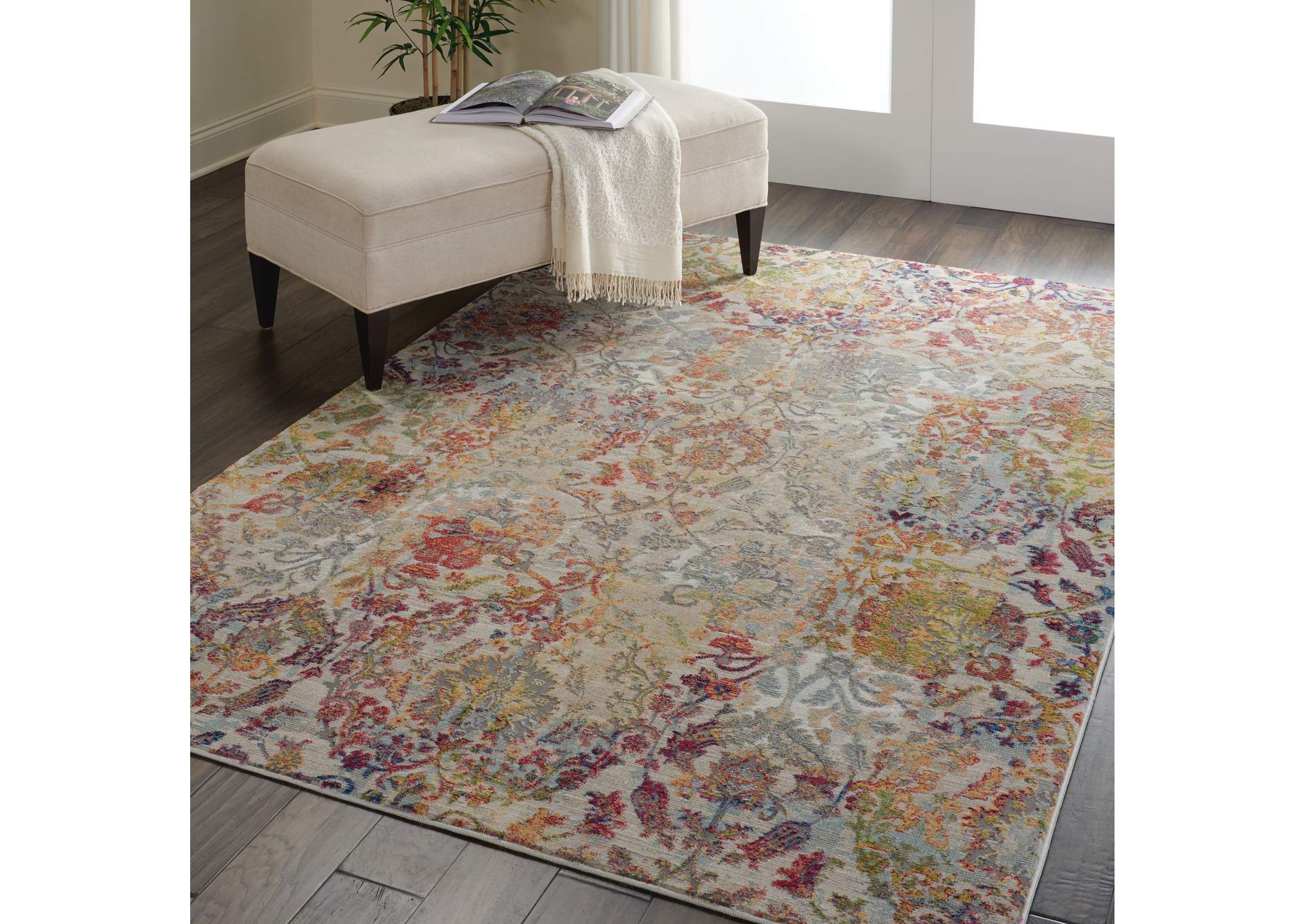Nourison Ankara Global ANR06 White and Orange 5'x8' French Country Area Rug,Nourison