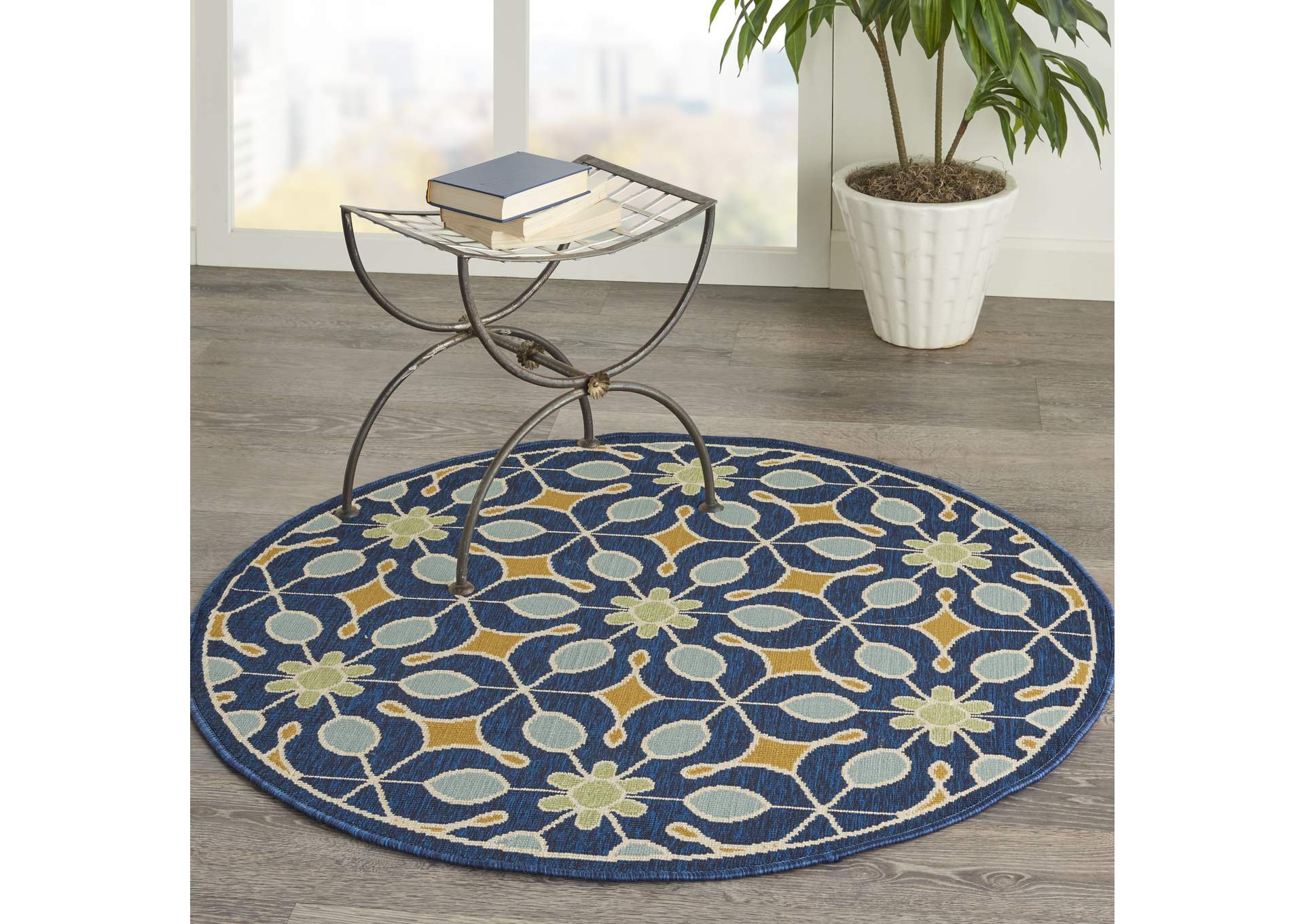 Nourison Caribbean CRB07 Navy Blue 4' Round Area Rug,Nourison